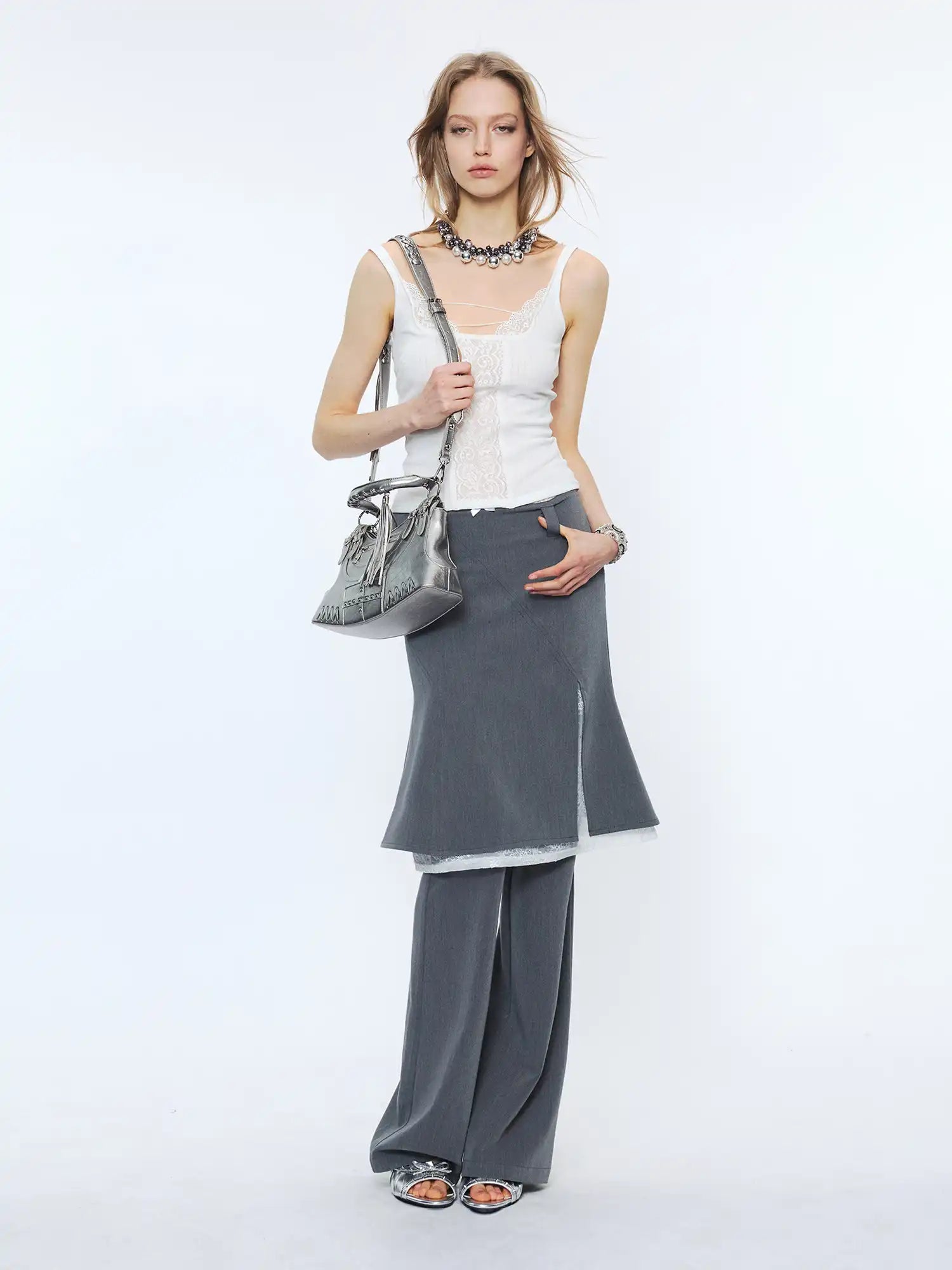 2th Desire Bow Waist Fishtail Lace Deconstruct Double Skirt Pants | Canton Collective