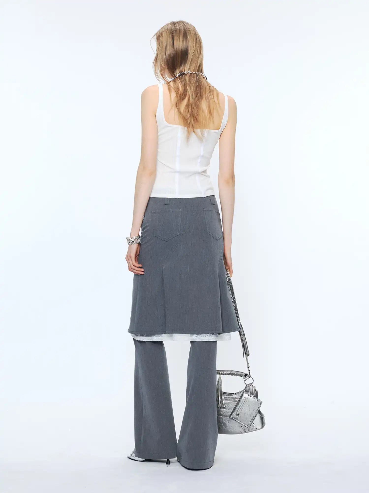 2th Desire Bow Waist Fishtail Lace Deconstruct Double Skirt Pants | Canton Collective