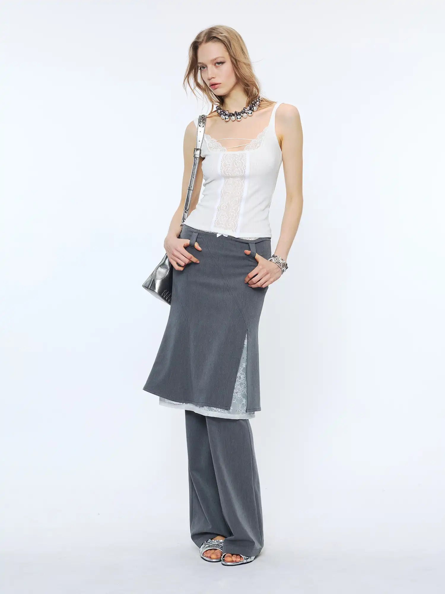 2th Desire Bow Waist Fishtail Lace Deconstruct Double Skirt Pants | Canton Collective