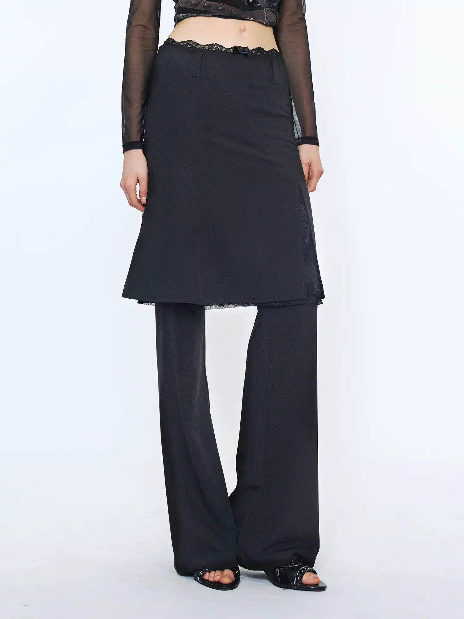 2th Desire Bow Waist Fishtail Lace Deconstruct Double Skirt Pants | Canton Collective