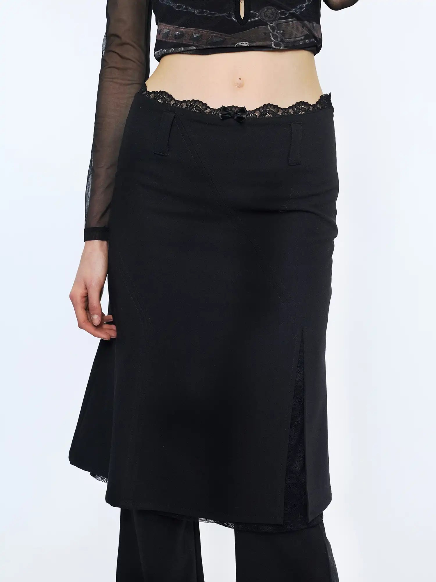 2th Desire Bow Waist Fishtail Lace Deconstruct Double Skirt Pants | Canton Collective