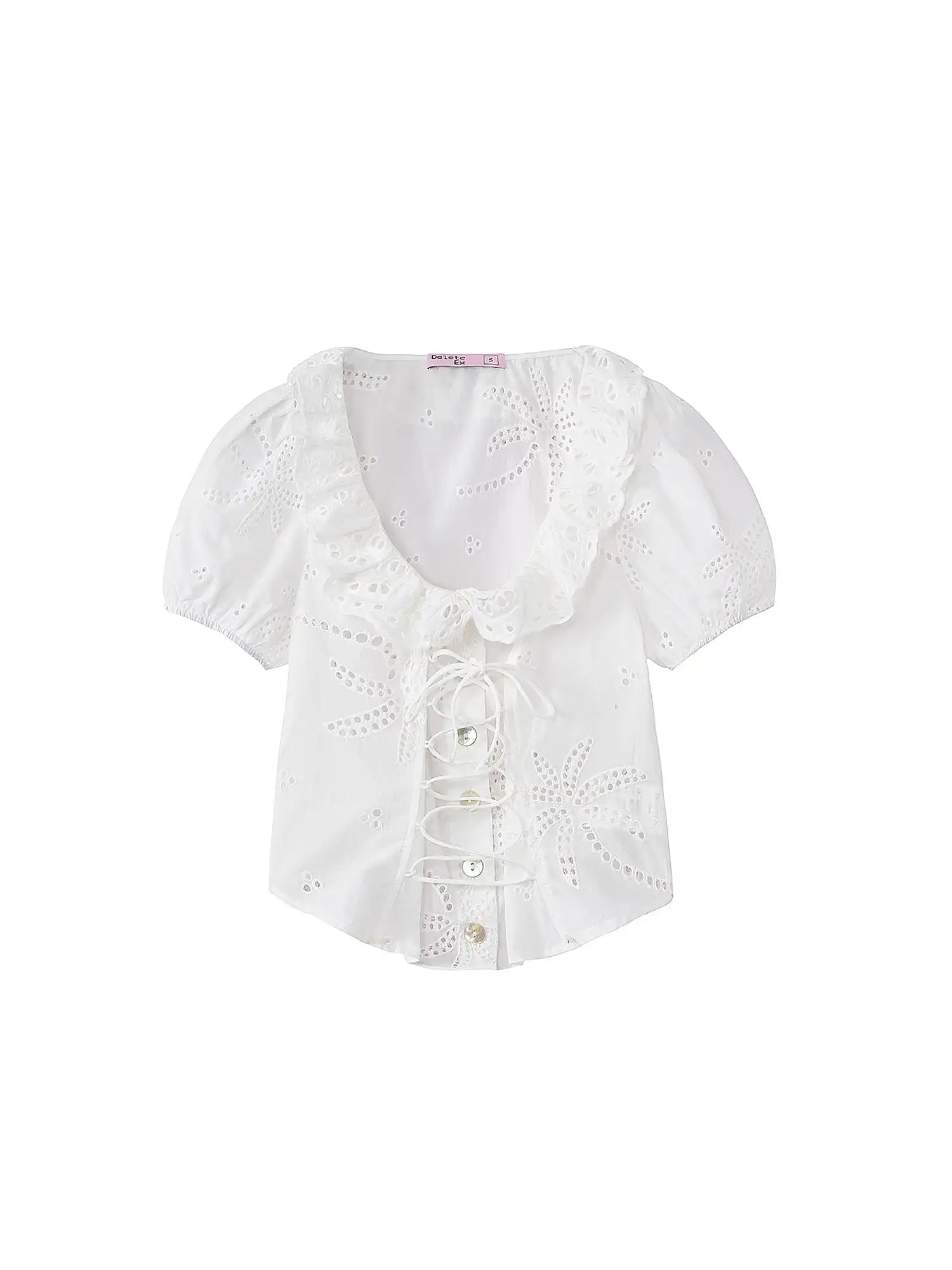 Deleteex Broderie Anglaise Corset-Lace Cropped Top | Canton Collective