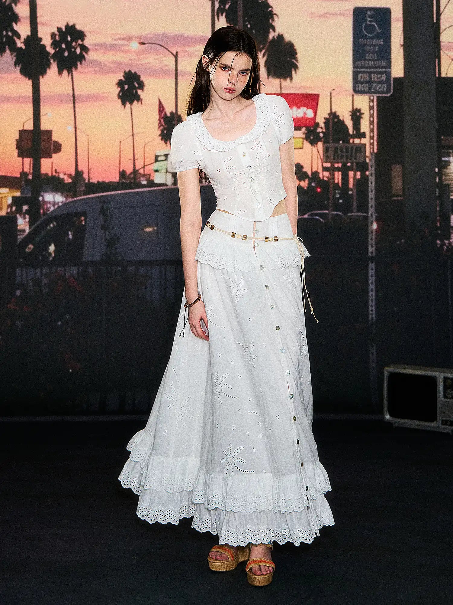 Deleteex Broderie Anglaise Corset-Lace Cropped Top | Canton Collective