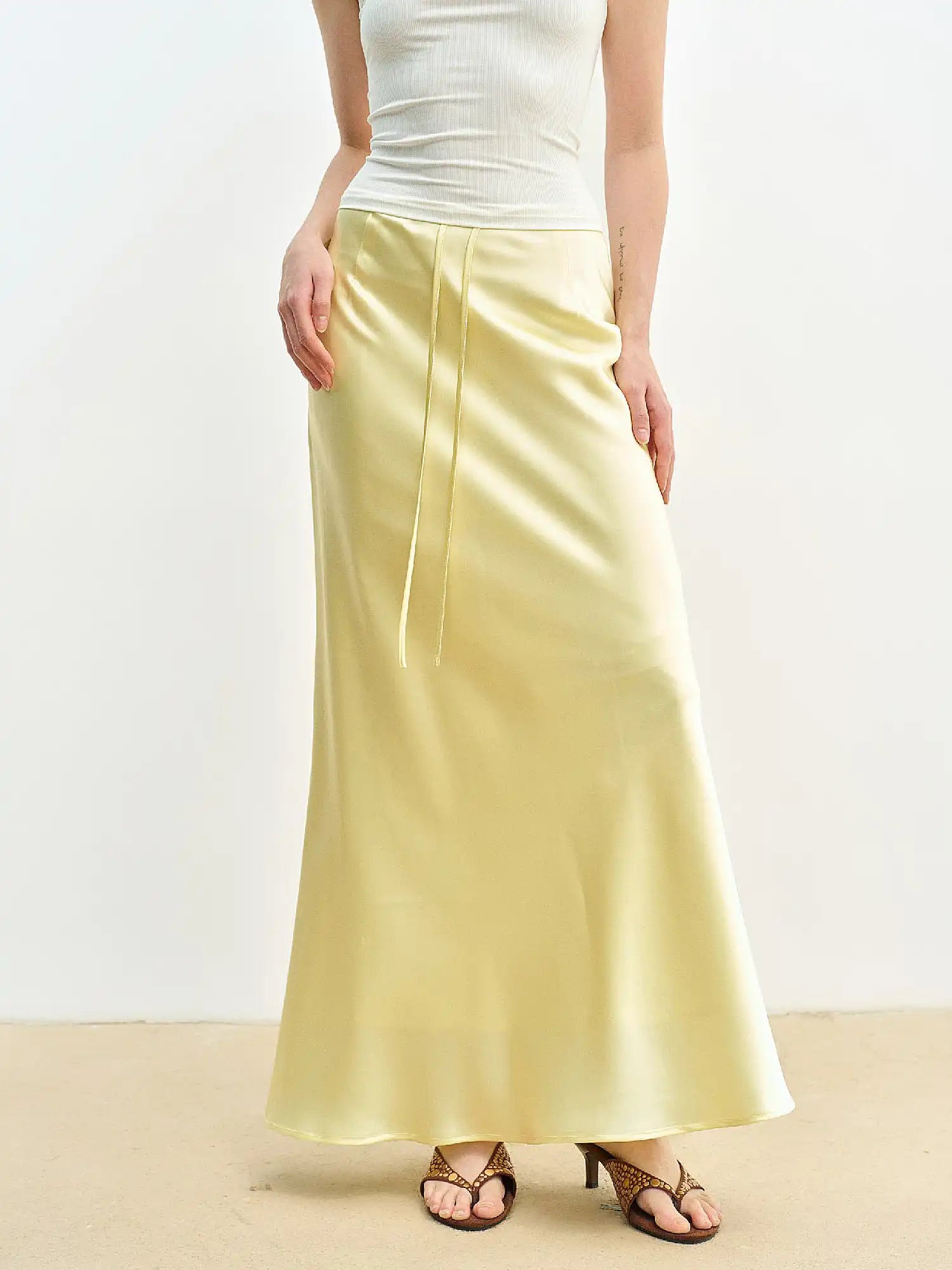Muse Naps Butter Yellow Satin Fishtail Maxi Skirt | Canton Collective