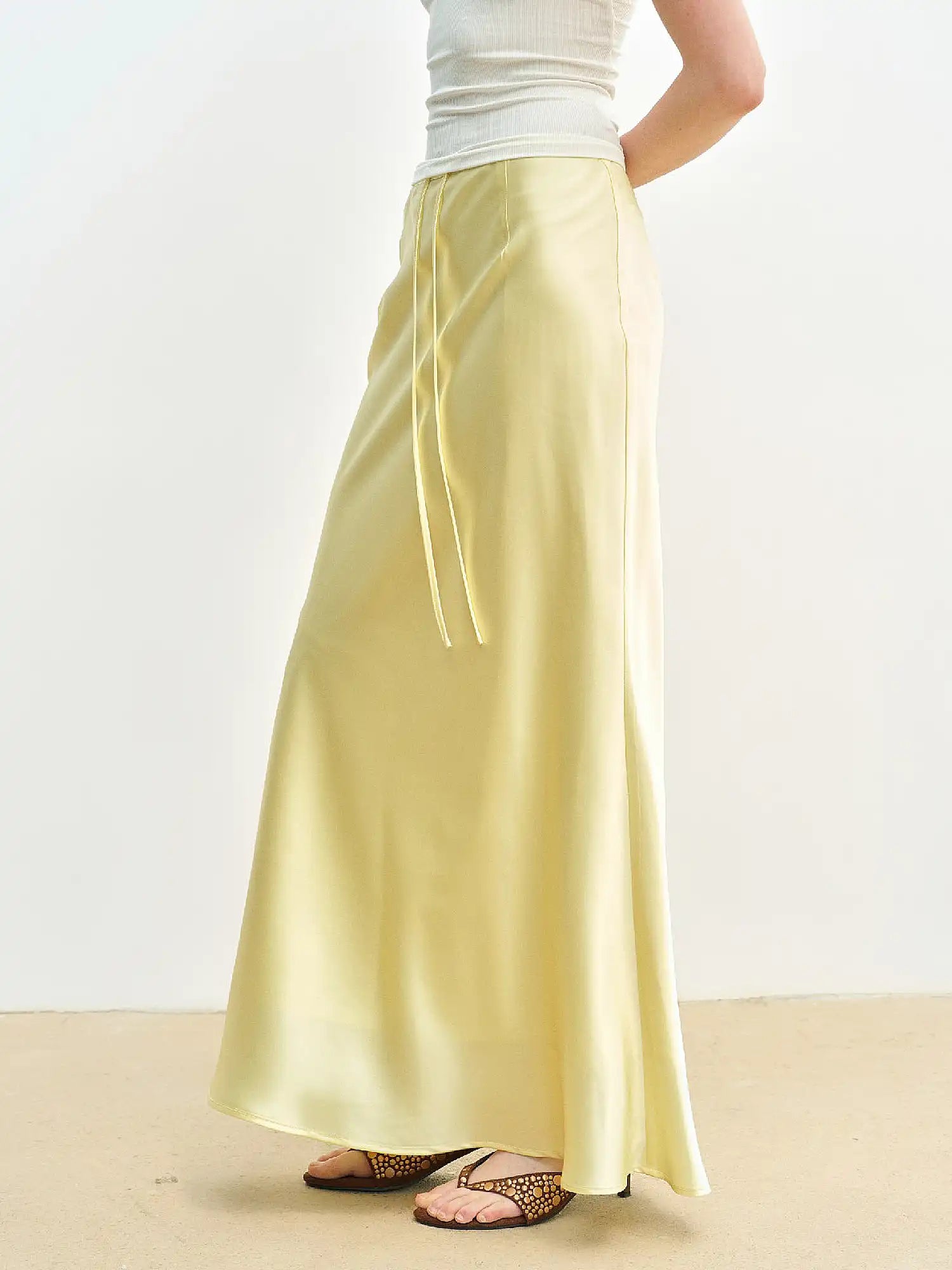 Muse Naps Butter Yellow Satin Fishtail Maxi Skirt | Canton Collective