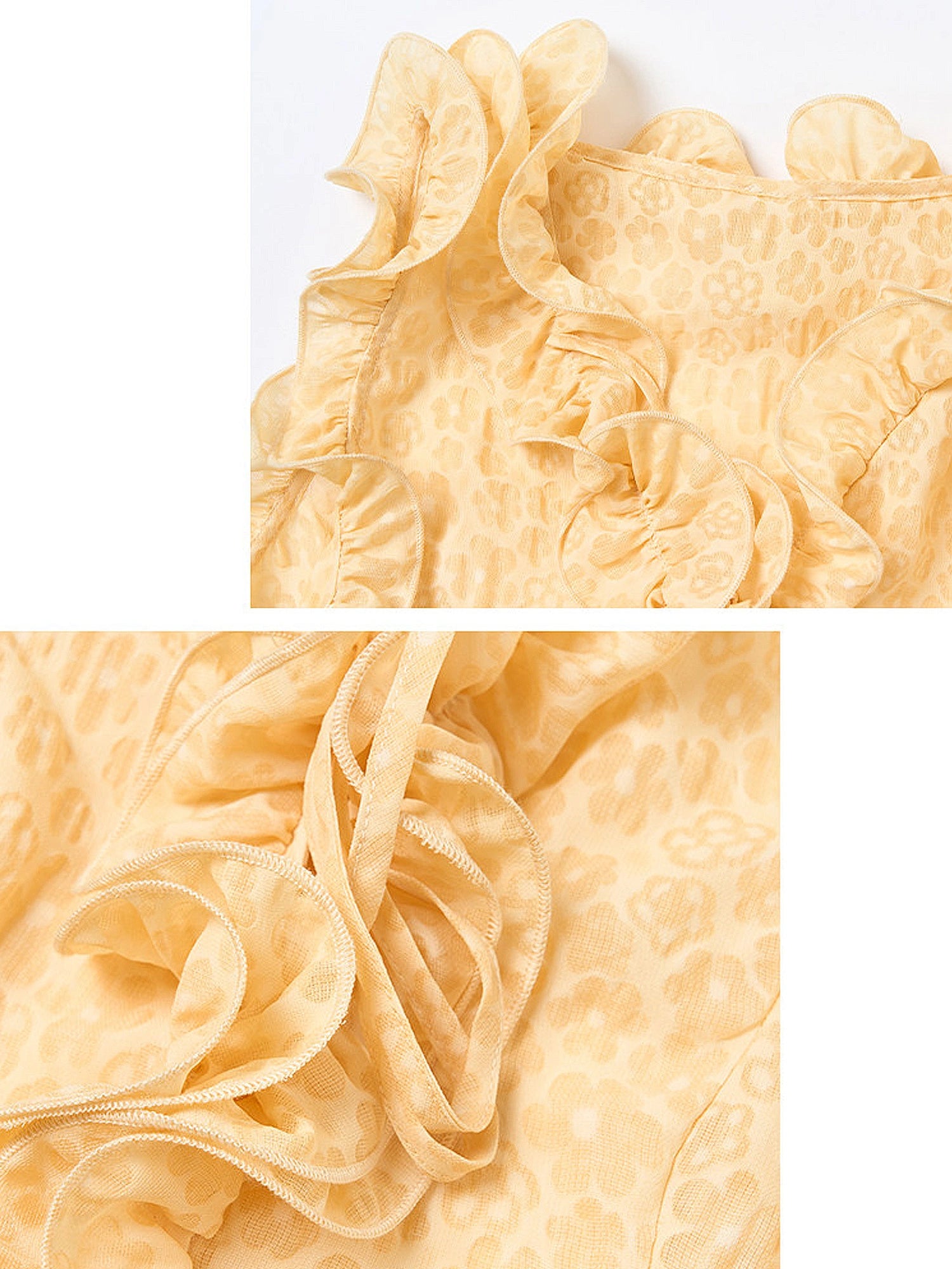 Outtheblue Butter Yellow Textured Floral Ruffle Sleeveless Top | Canton Collective