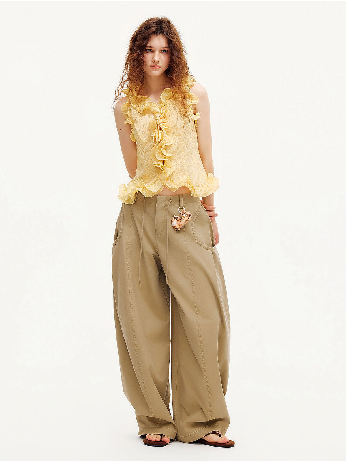 Outtheblue Butter Yellow Textured Floral Ruffle Sleeveless Top | Canton Collective