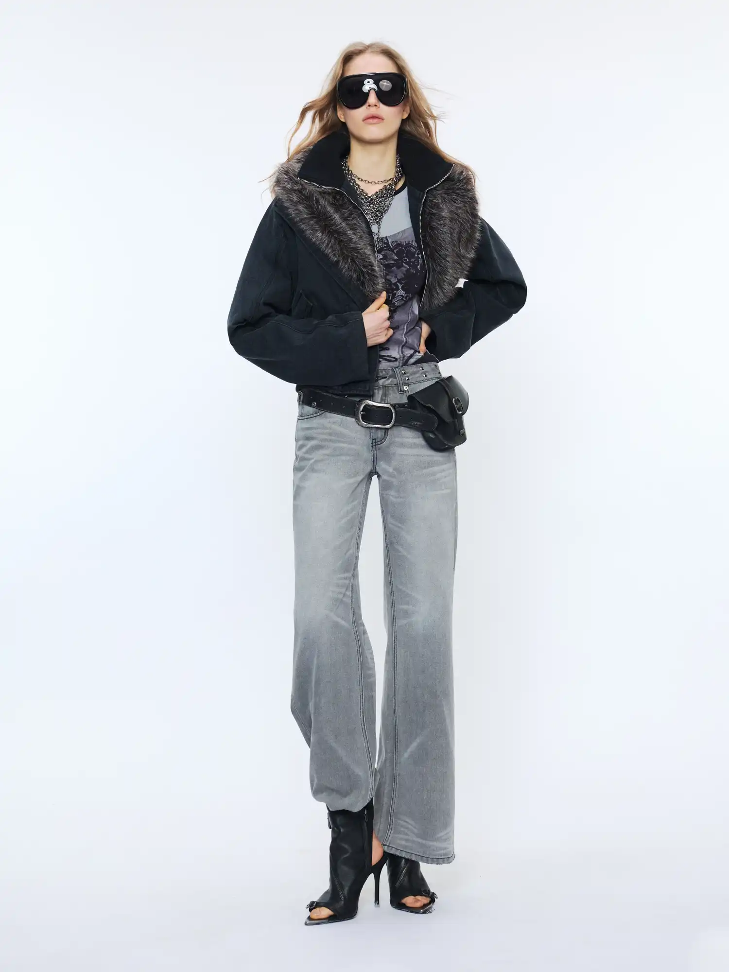 2th Desire Button-Up Fur Collar Jean Bomber Jacket | Canton Collective