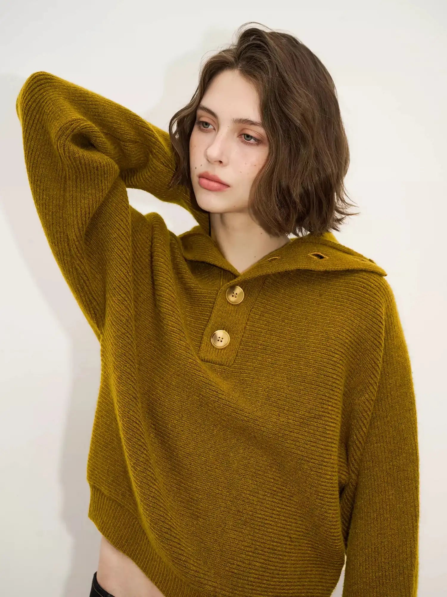 Button Front Oversized Collared Sweater