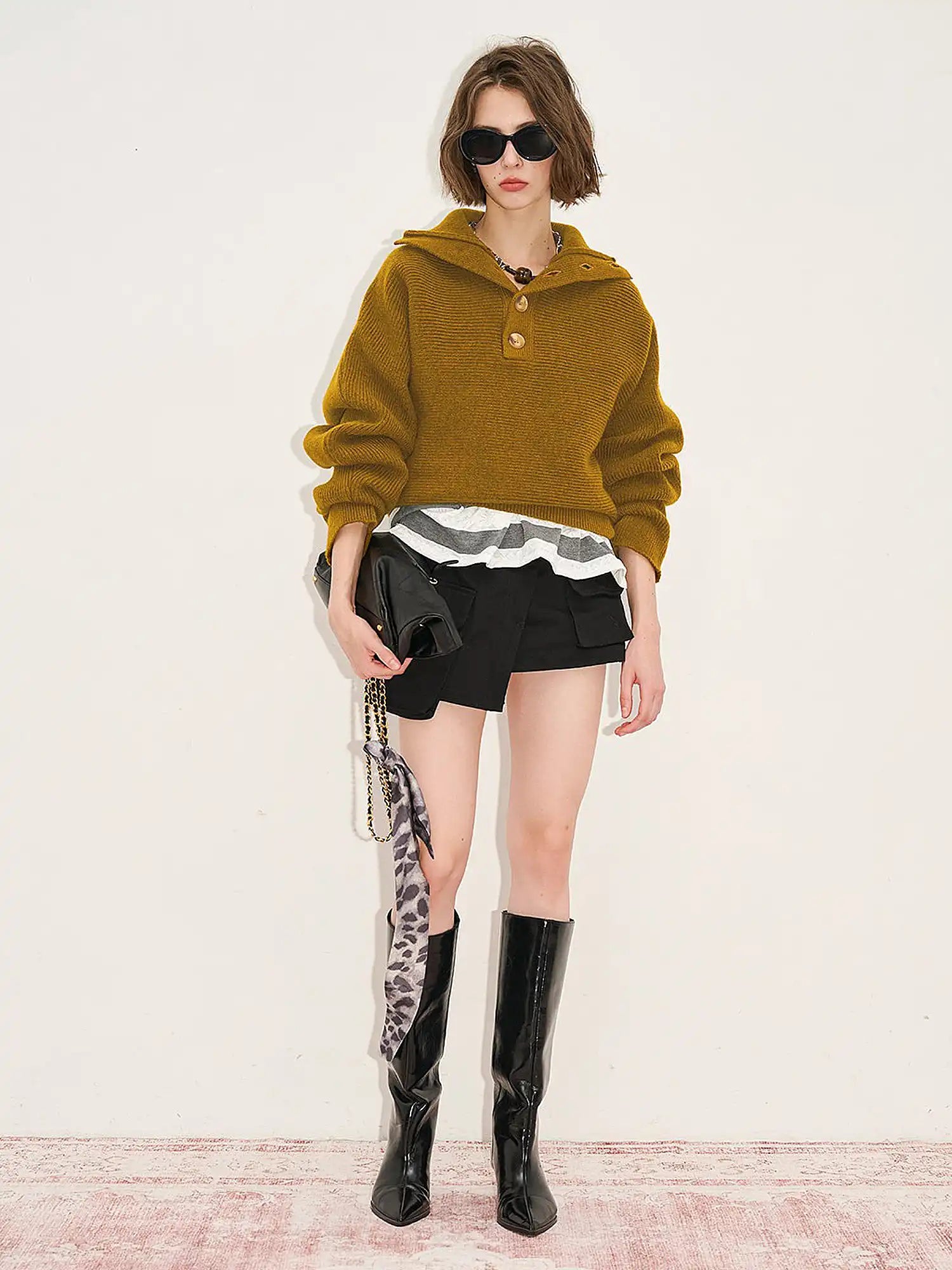 Button Front Oversized Collared Sweater
