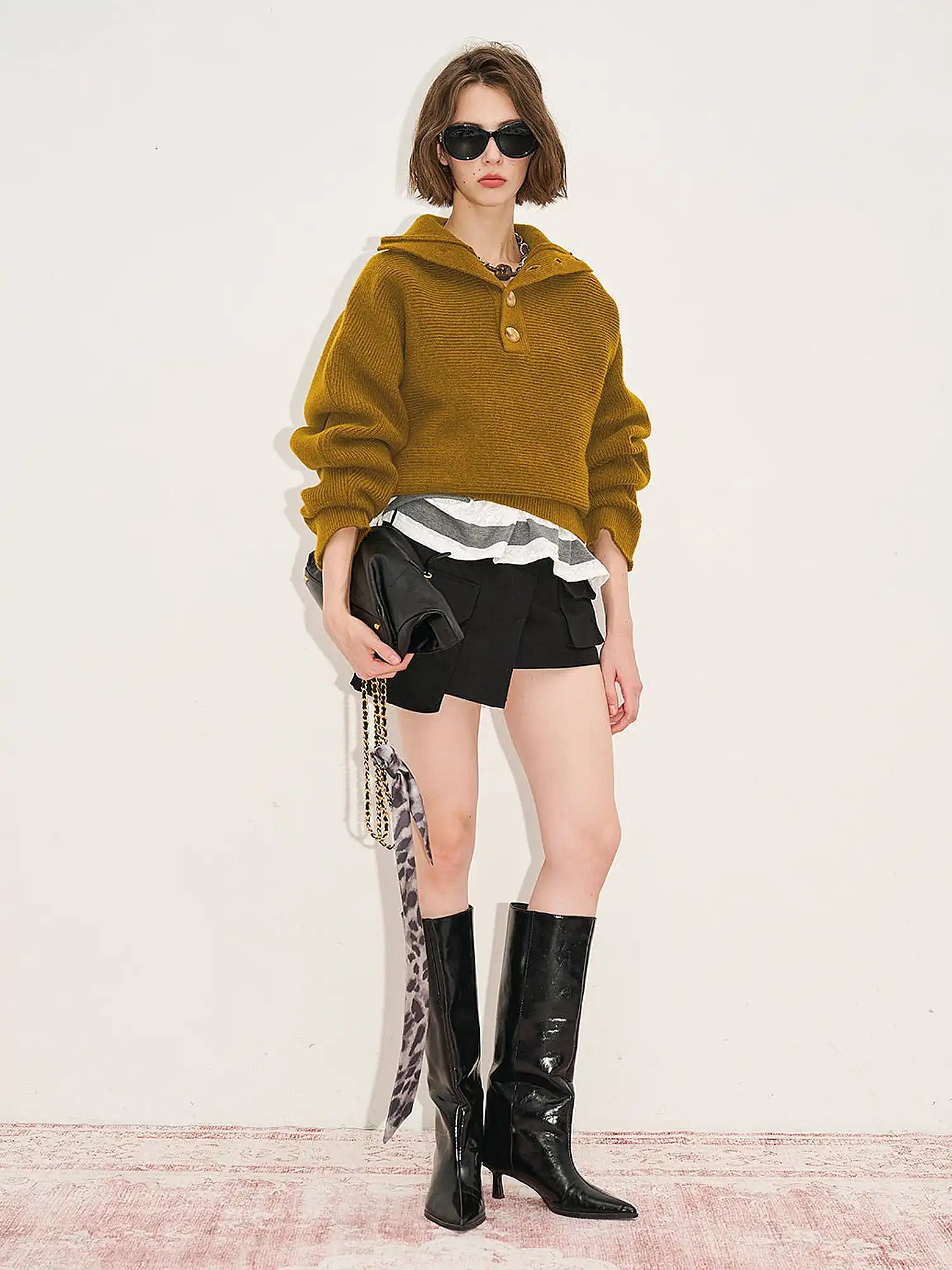 Button Front Oversized Collared Sweater