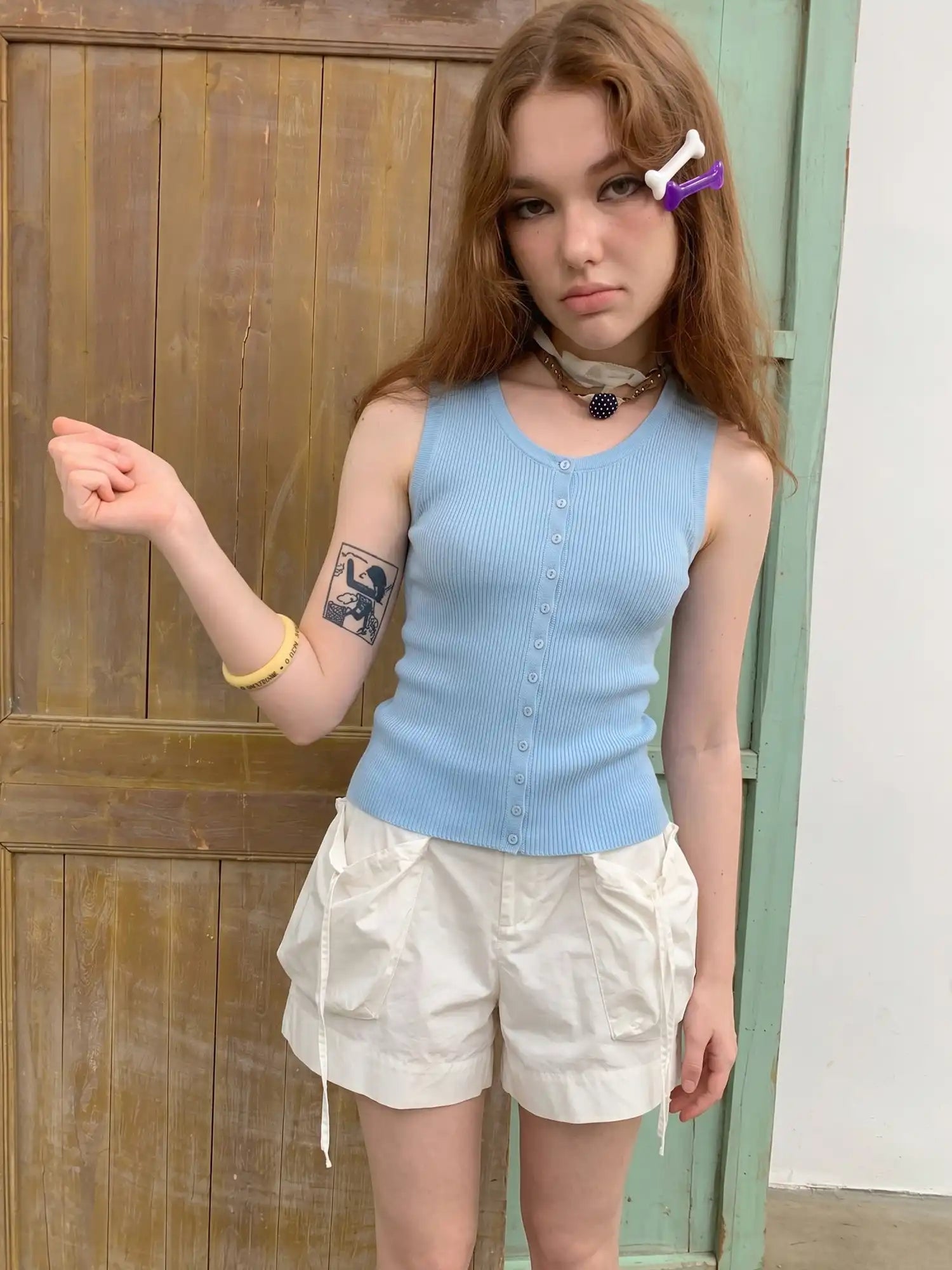 CantonCollective Design Button Front Ribbed Knit Tank Top | Canton Collective