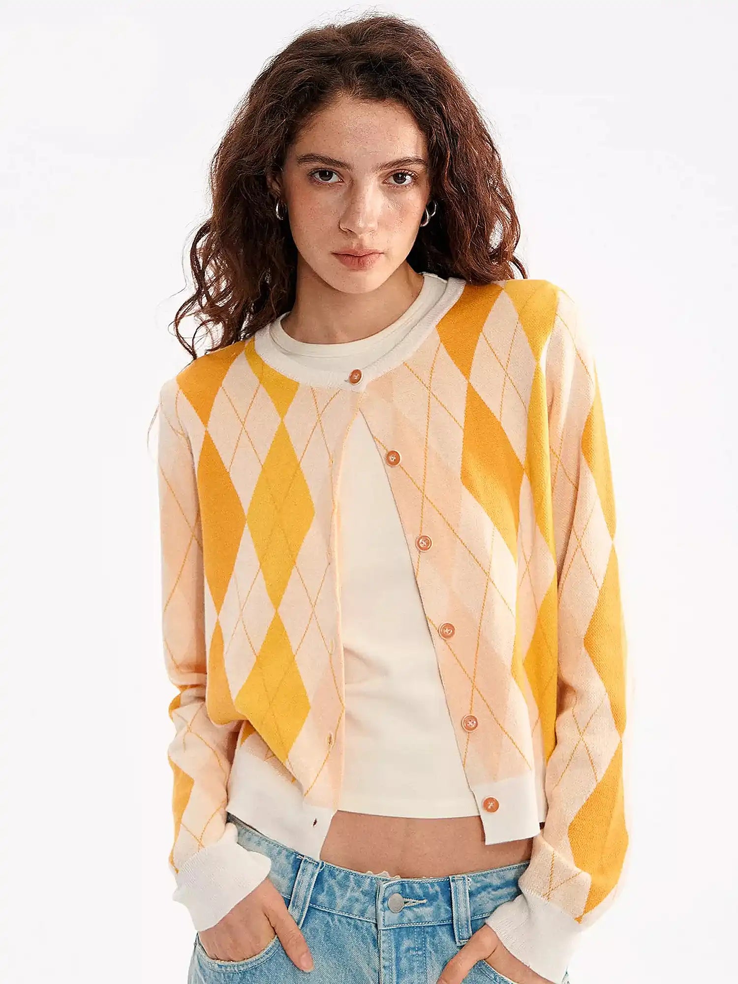 Button Up Argyle Preppy Cardigan