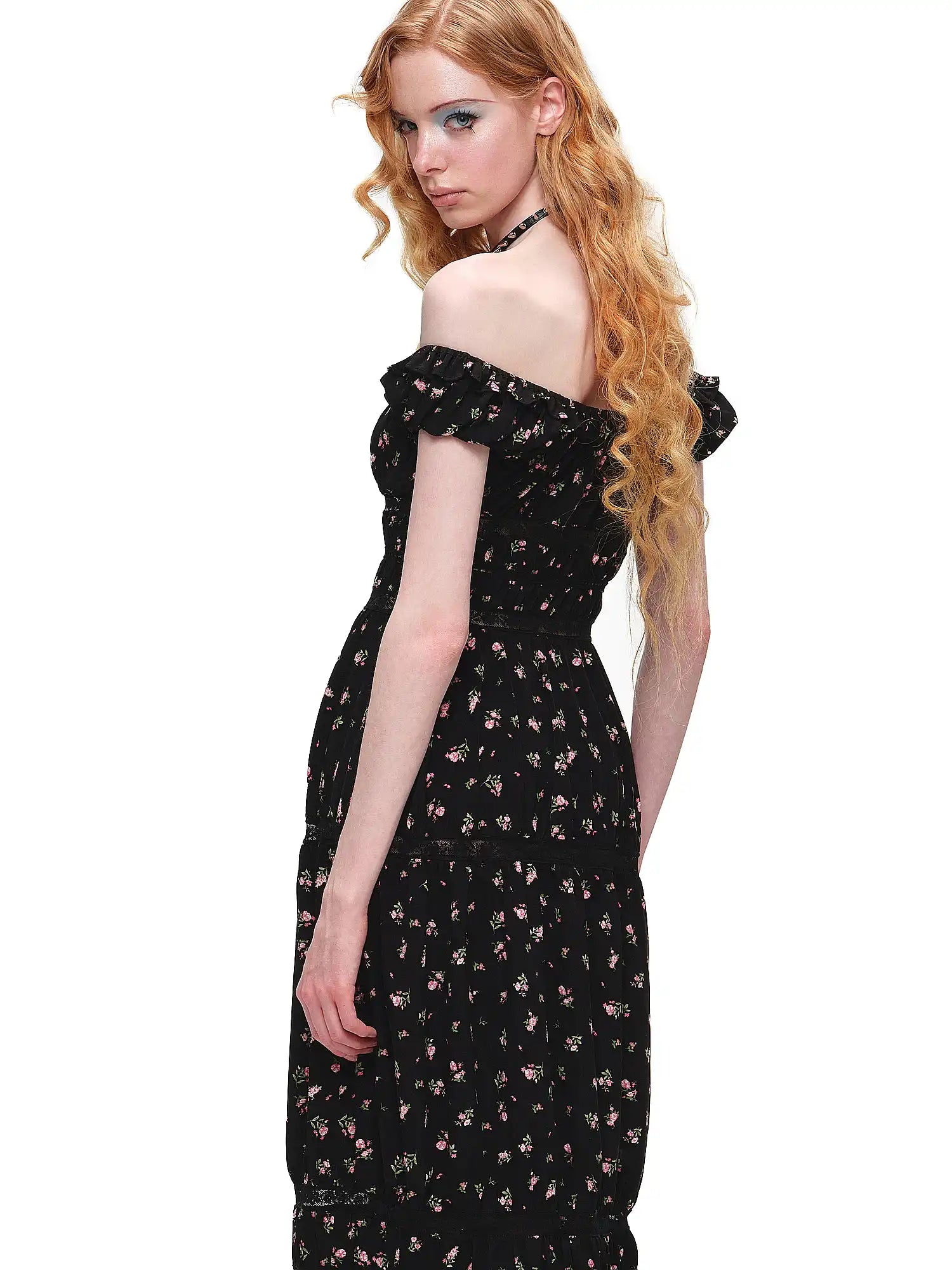 1Jinn Studio Button Up Off Shoulder Floral Midi Dress | Canton Collective
