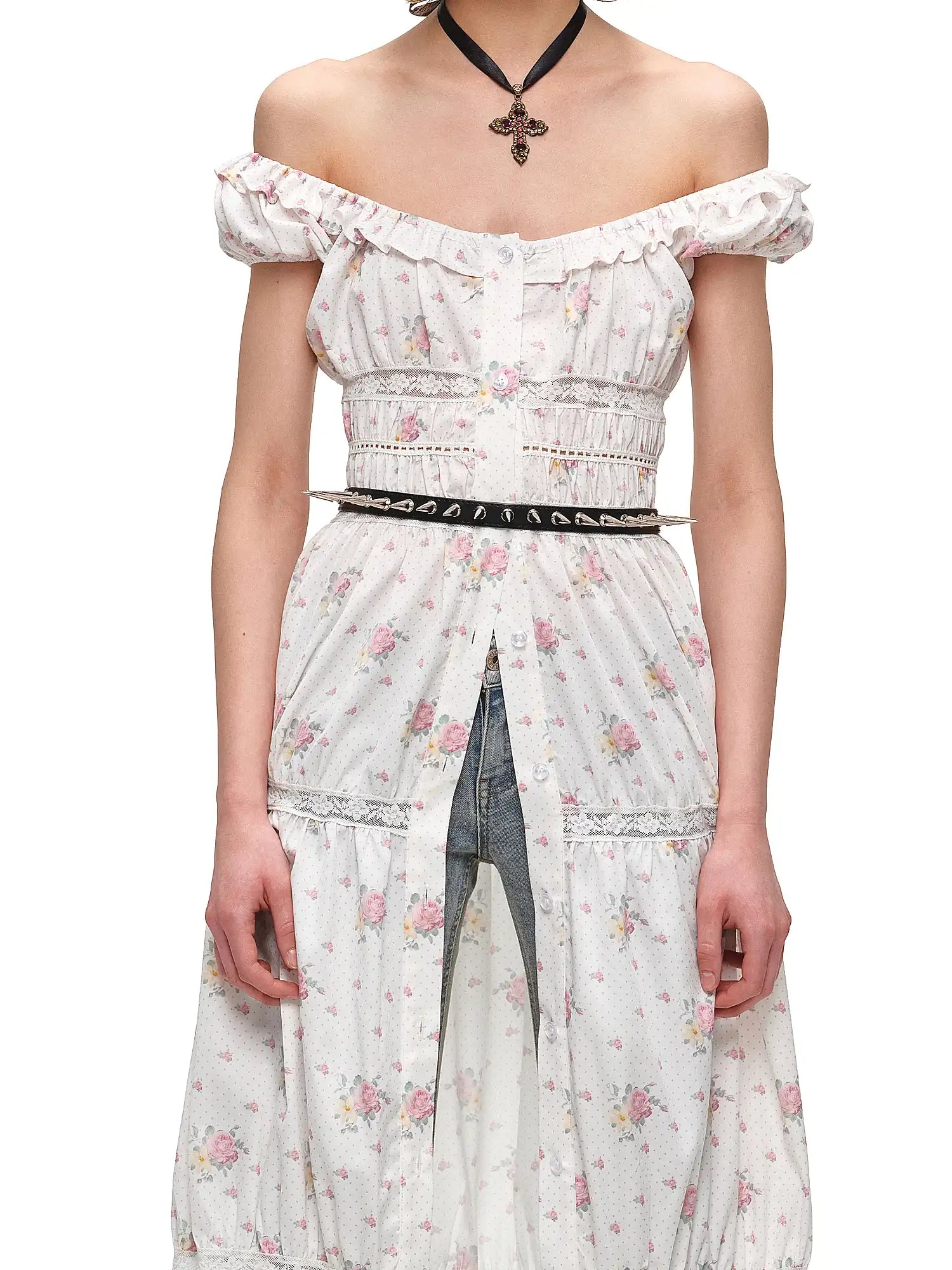 1Jinn Studio Button Up Off Shoulder Floral Midi Dress | Canton Collective