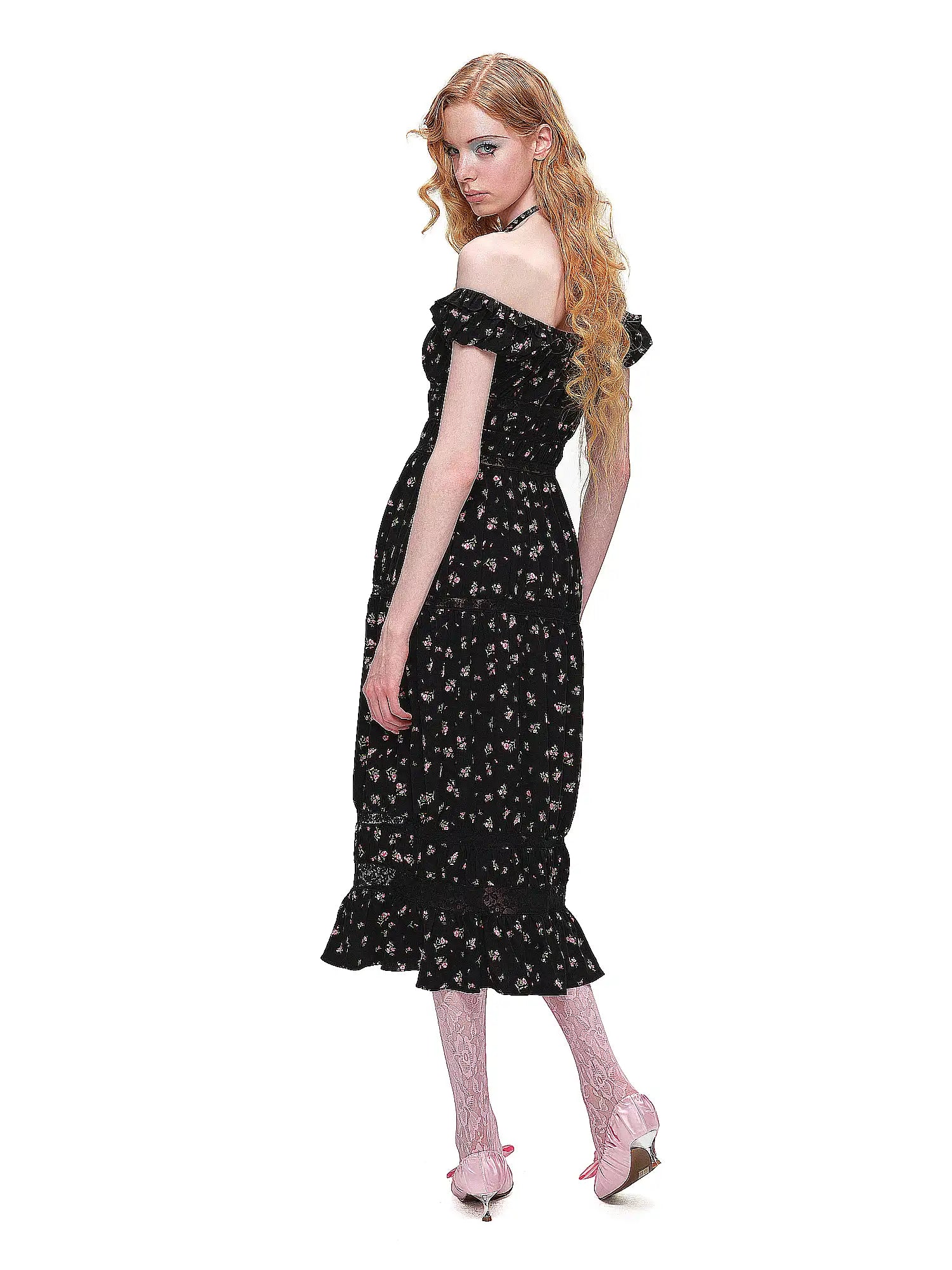 1Jinn Studio Button Up Off Shoulder Floral Midi Dress | Canton Collective