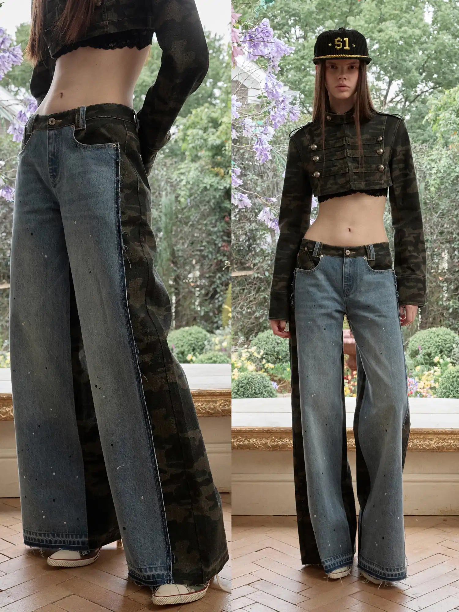 1Jinn Studio Camo Panel Low Rise Y2K Wide Leg Denim | Canton Collective