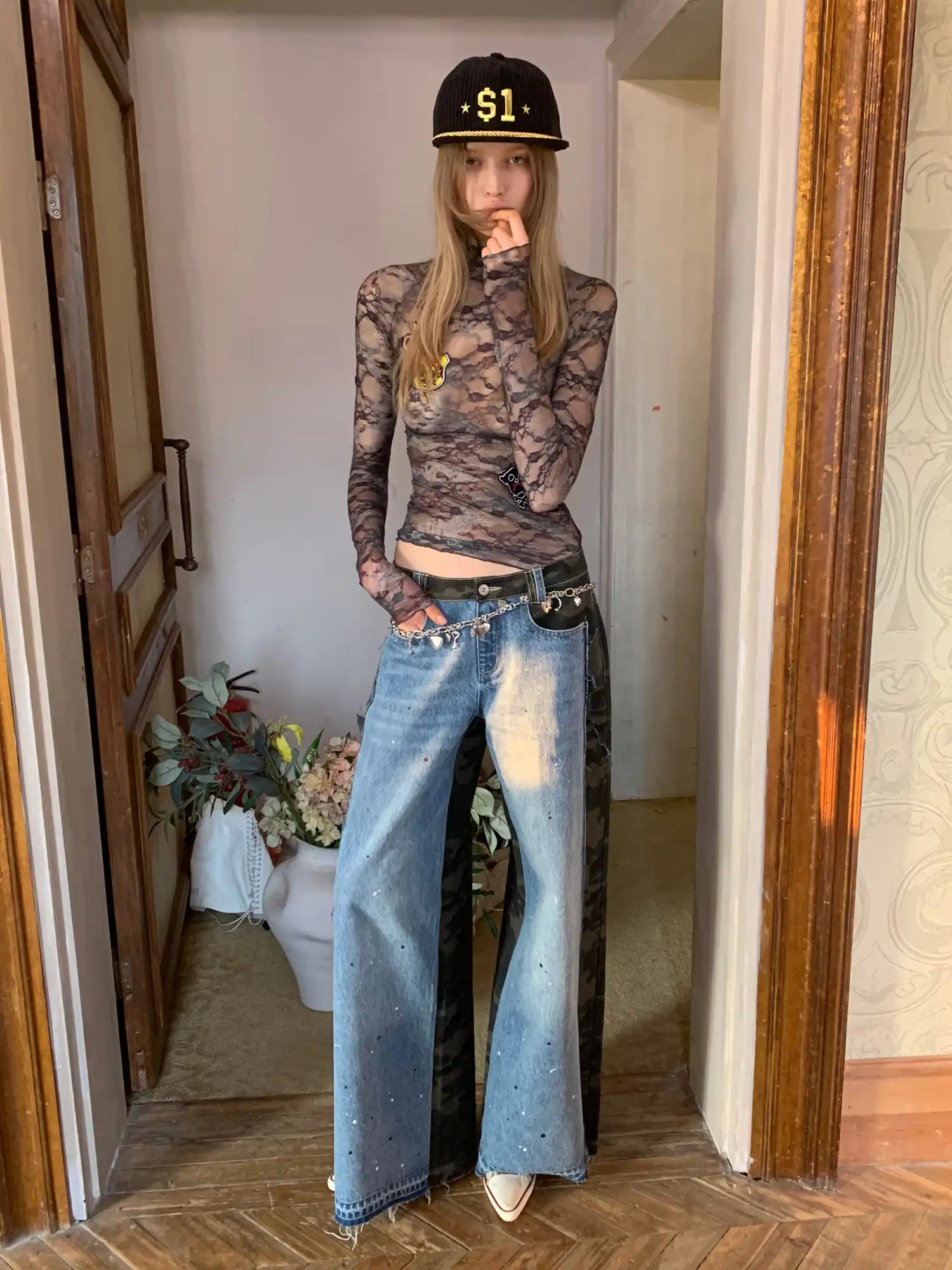 1Jinn Studio Camo Panel Low Rise Y2K Wide Leg Denim | Canton Collective