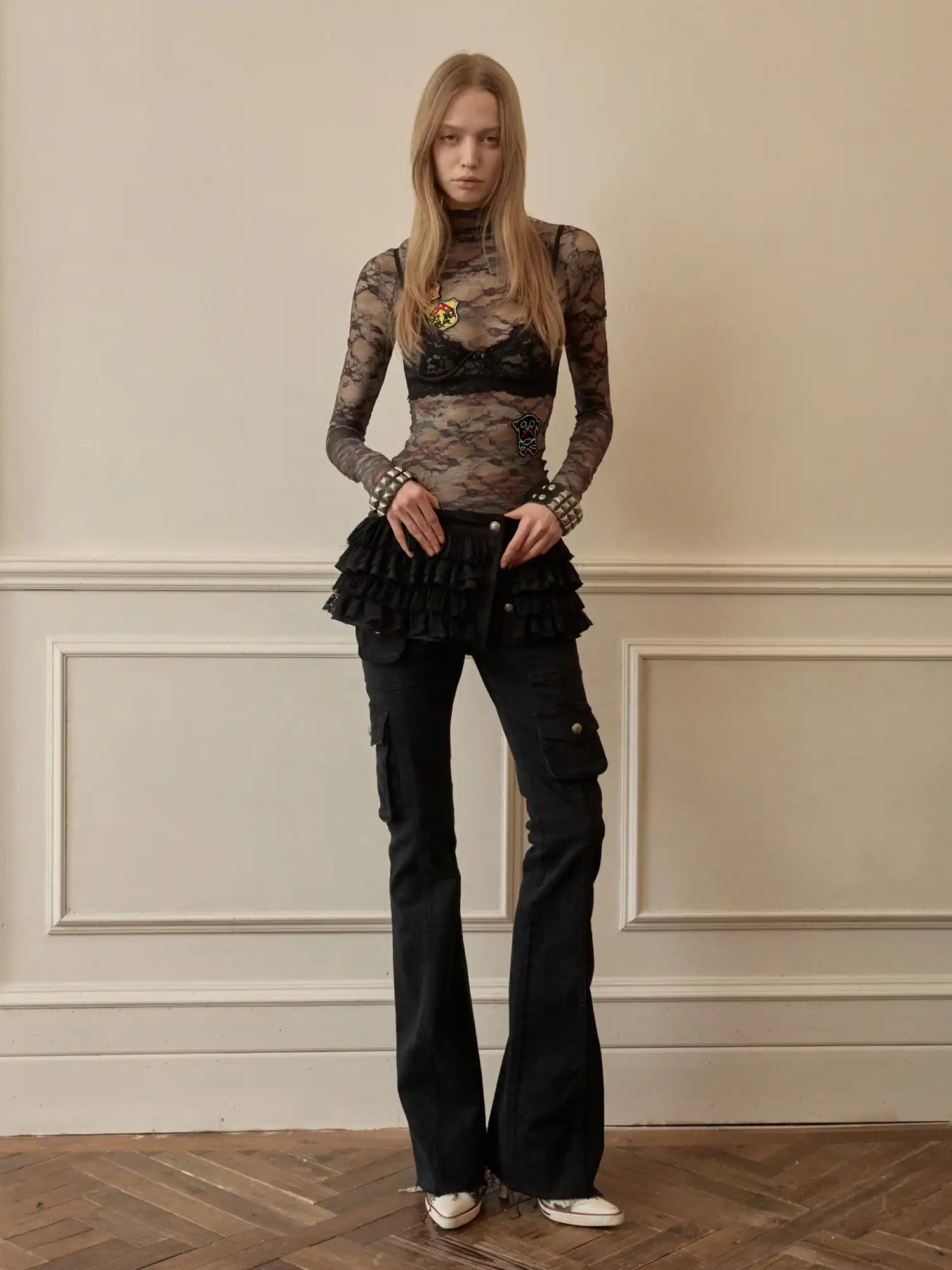 1Jinn Studio Camo Sheer Y2K Mesh Lace Layering Top Long Sleeve | Canton Collective