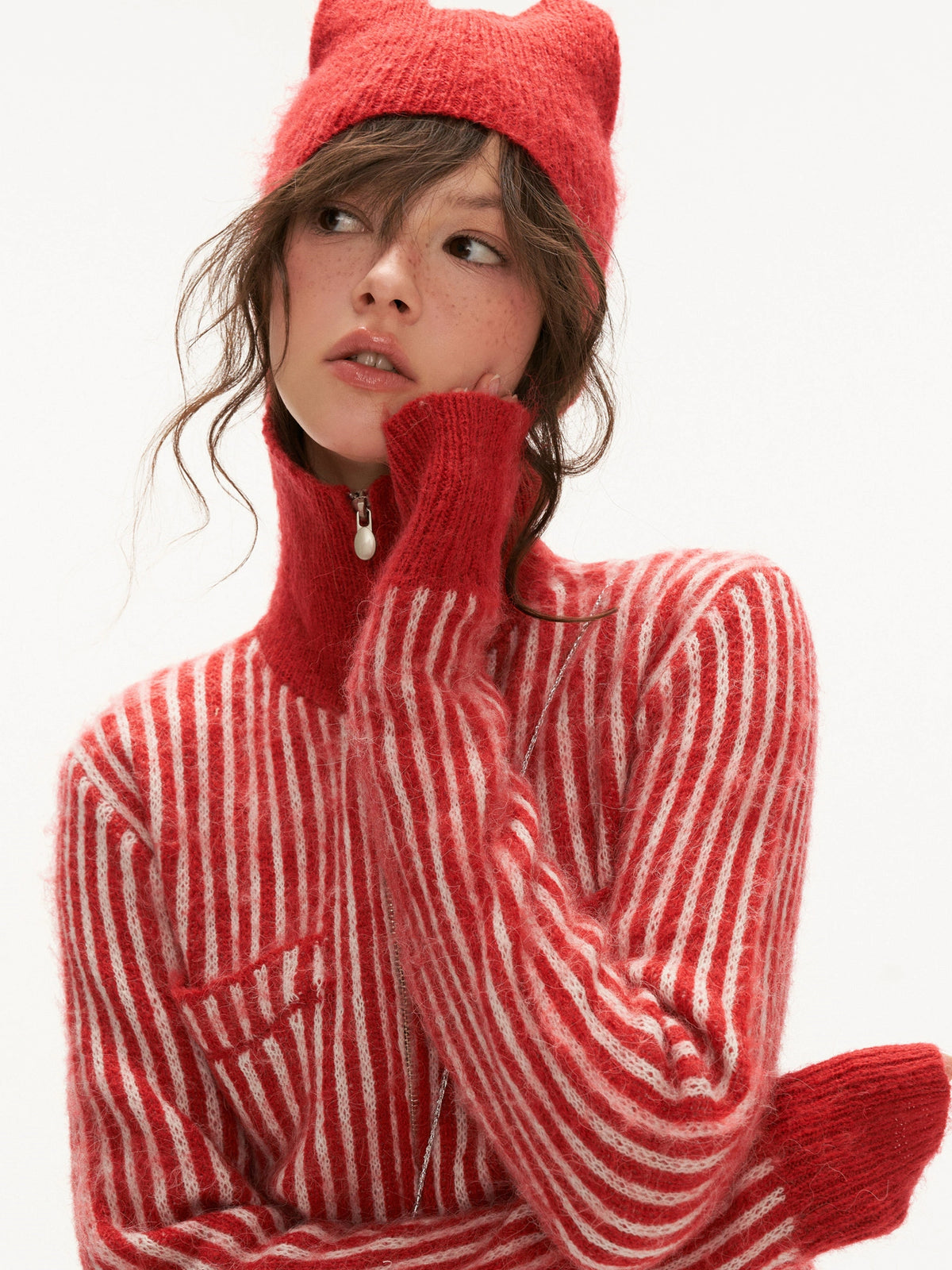 MAMC Cat Ear Striped Knit Zip Cardigan | Canton Collective
