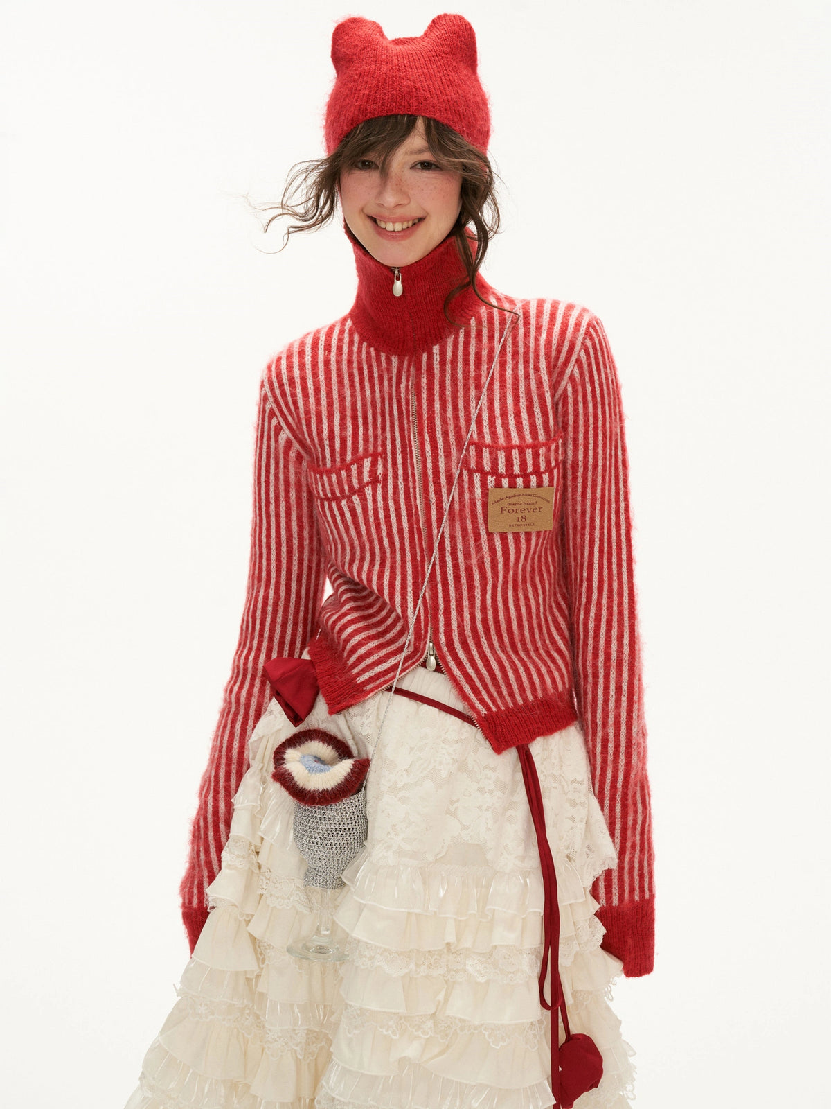 MAMC Cat Ear Striped Knit Zip Cardigan | Canton Collective