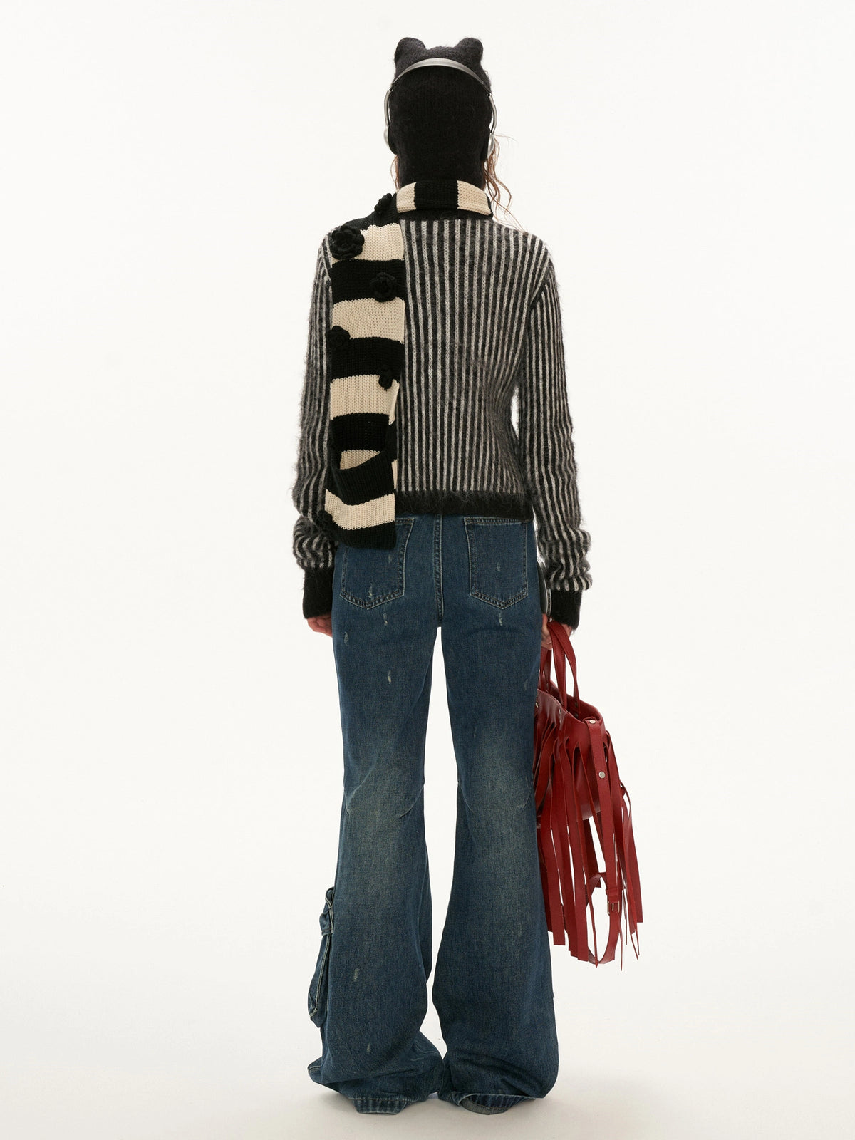 MAMC Cat Ear Striped Knit Zip Cardigan | Canton Collective