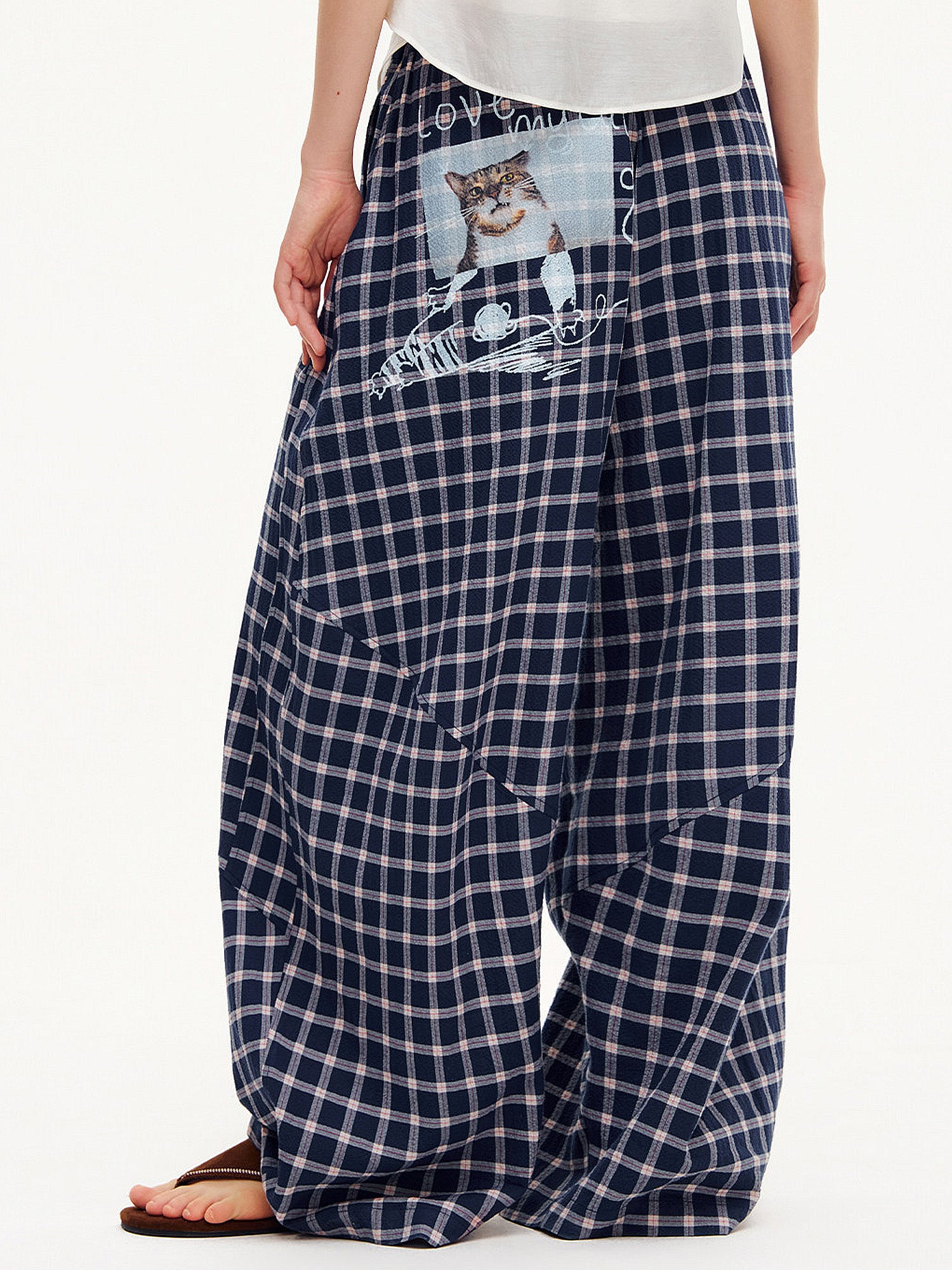 Outtheblue Cat Graphic Plaid Wide-Leg Pants | Canton Collective
