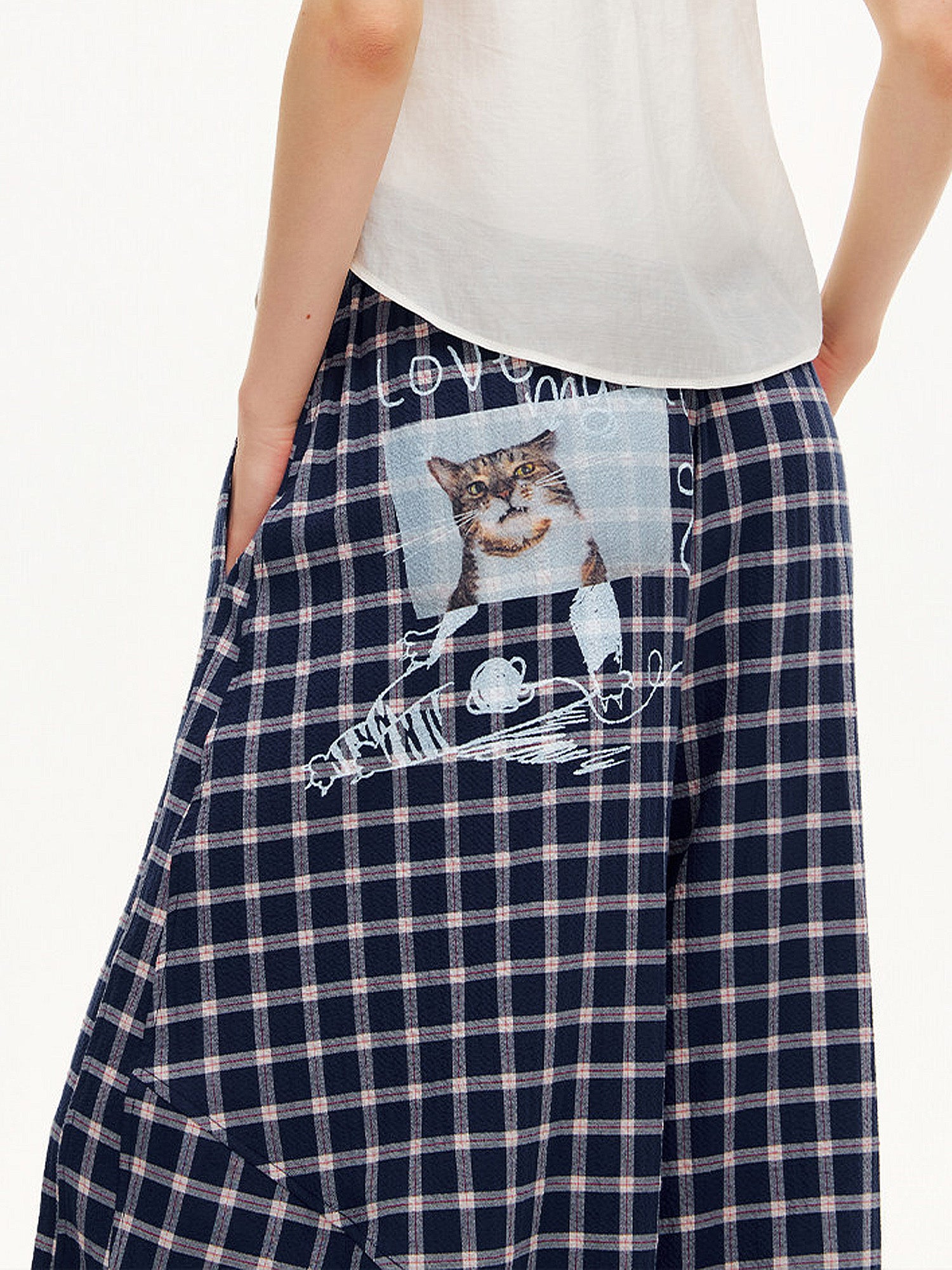 Outtheblue Cat Graphic Plaid Wide-Leg Pants | Canton Collective