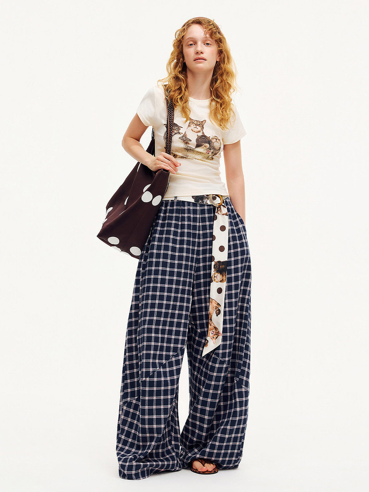 Outtheblue Cat Graphic Plaid Wide-Leg Pants | Canton Collective