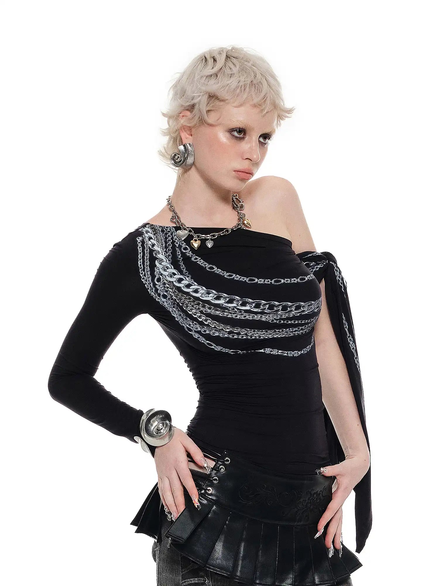 1Jinn Studio Chain Print One-Shoulder Top | Canton Collective