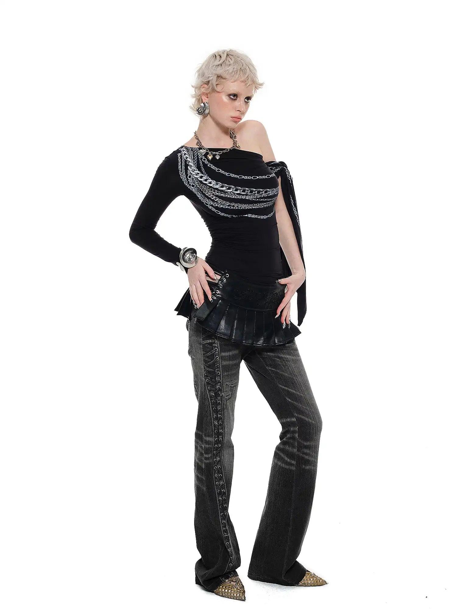 1Jinn Studio Chain Print One-Shoulder Top | Canton Collective
