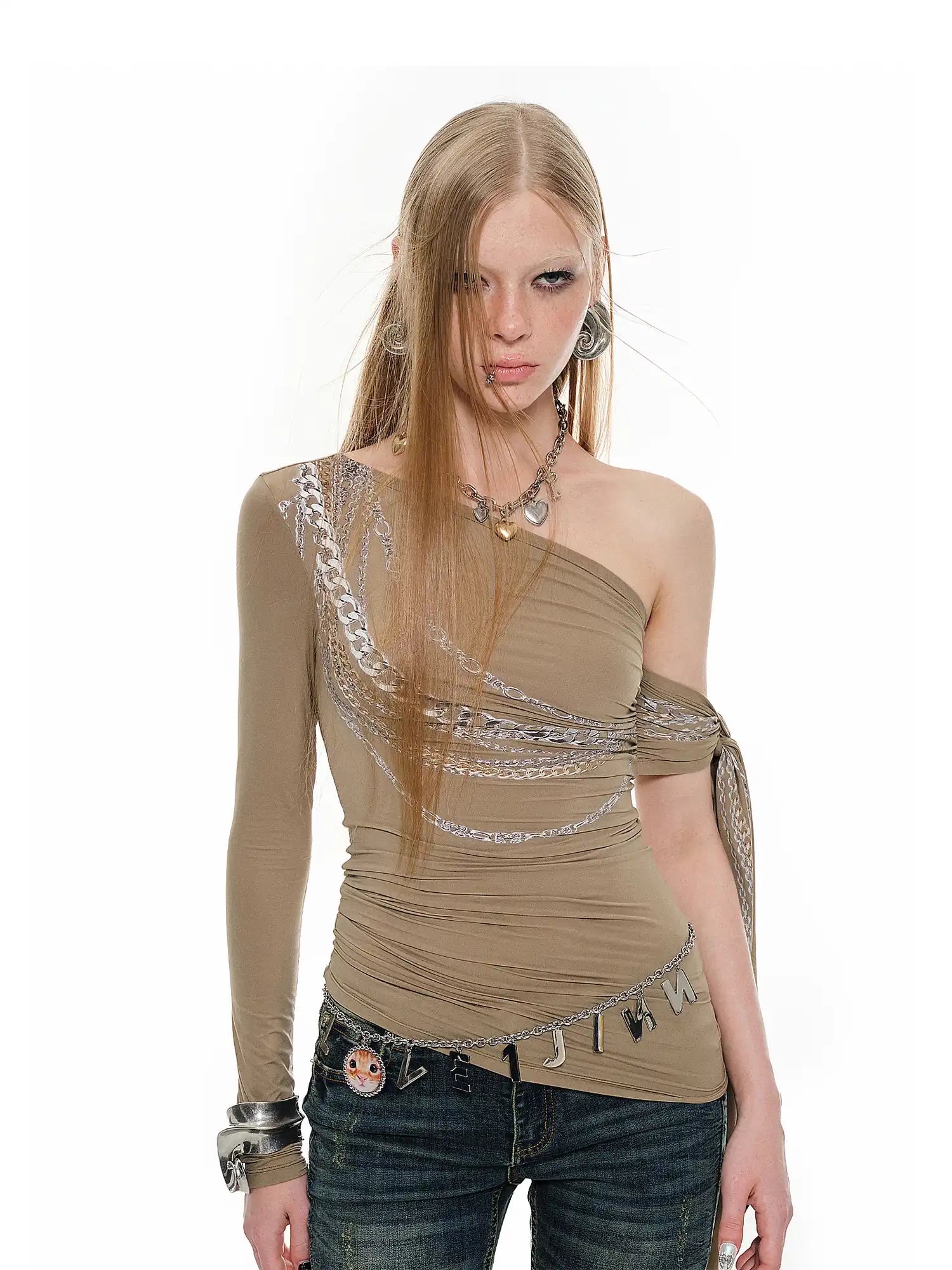 1Jinn Studio Chain Print One-Shoulder Top | Canton Collective