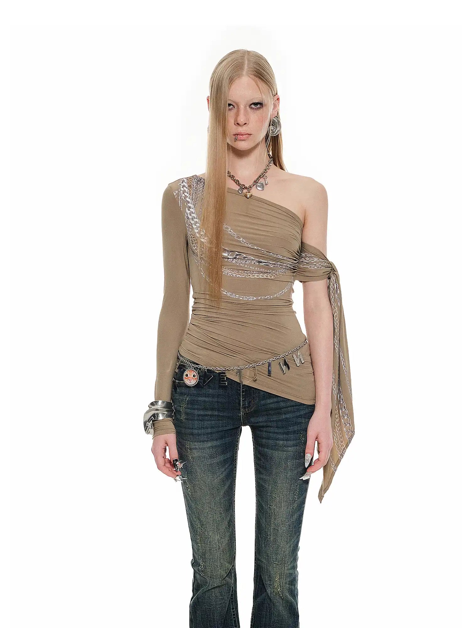 1Jinn Studio Chain Print One-Shoulder Top | Canton Collective