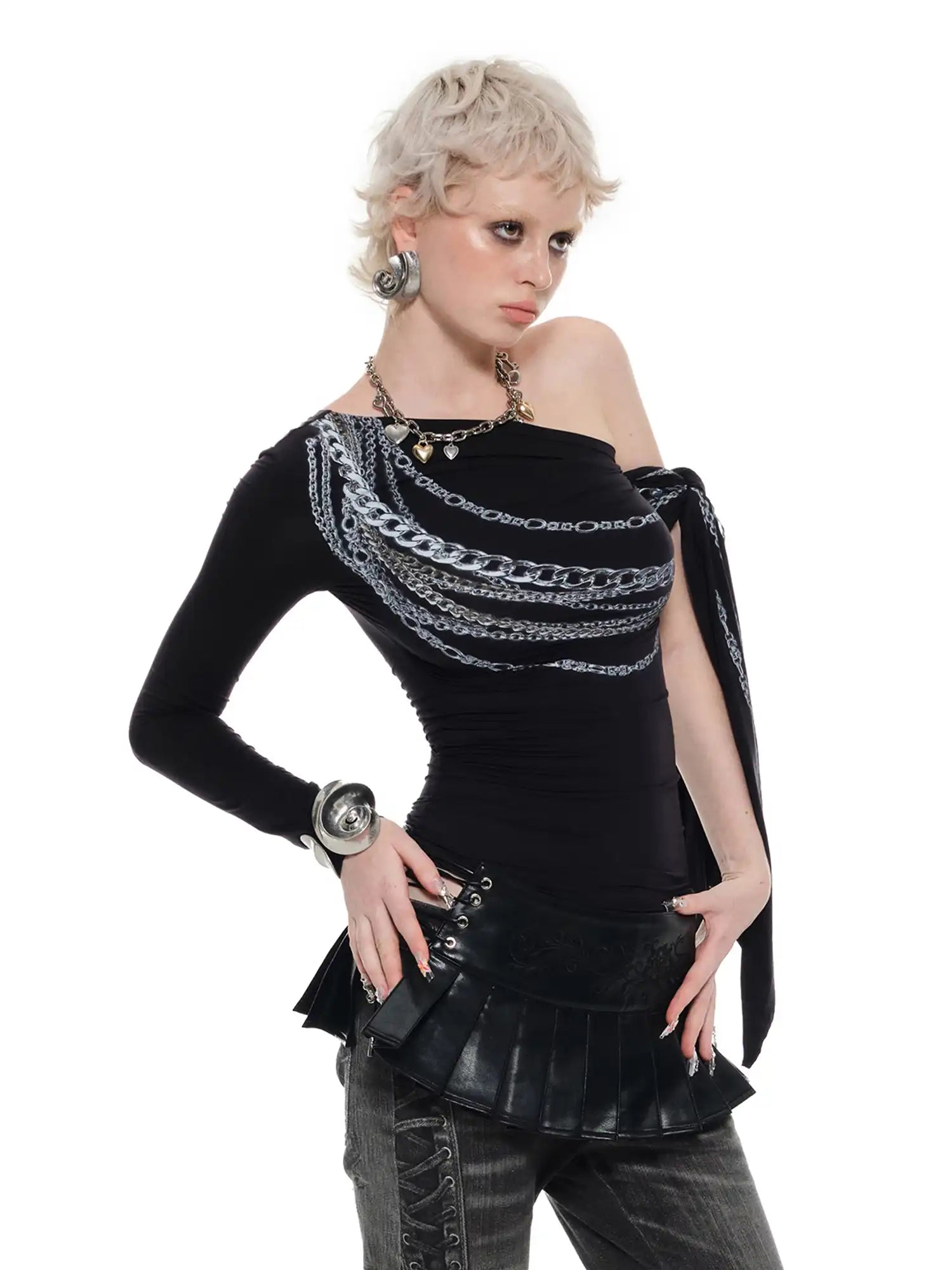 1Jinn Studio Chain Print One-Shoulder Top | Canton Collective