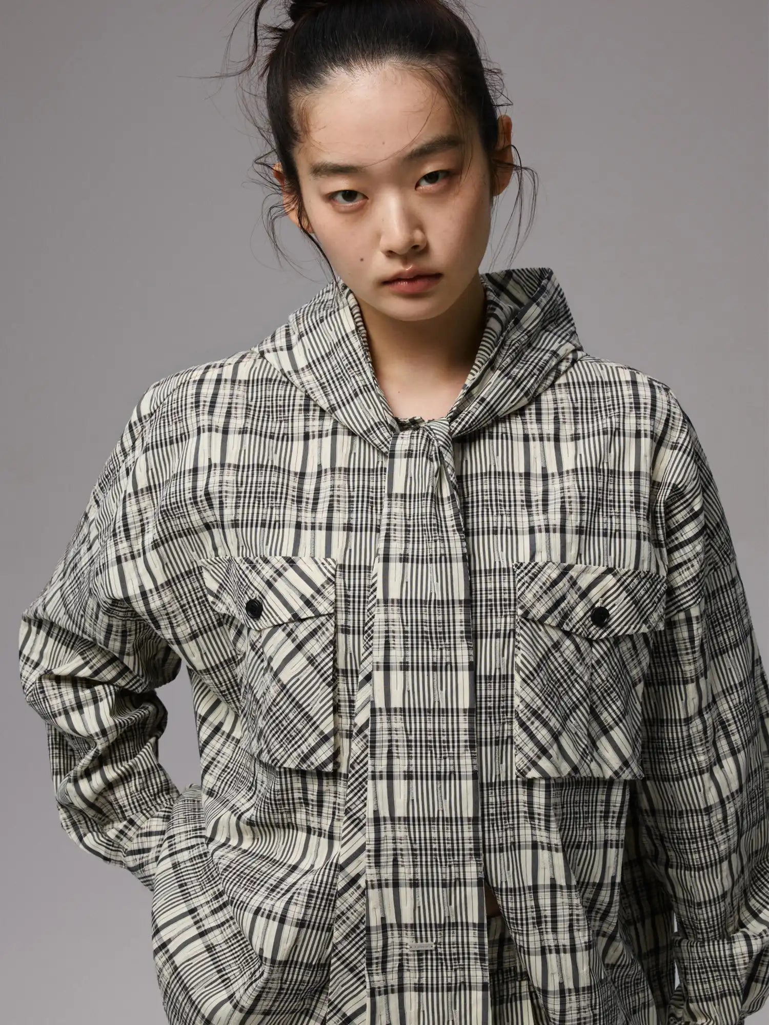 1Jinn Studio Check Pattern Hooded Shirt | Canton Collective