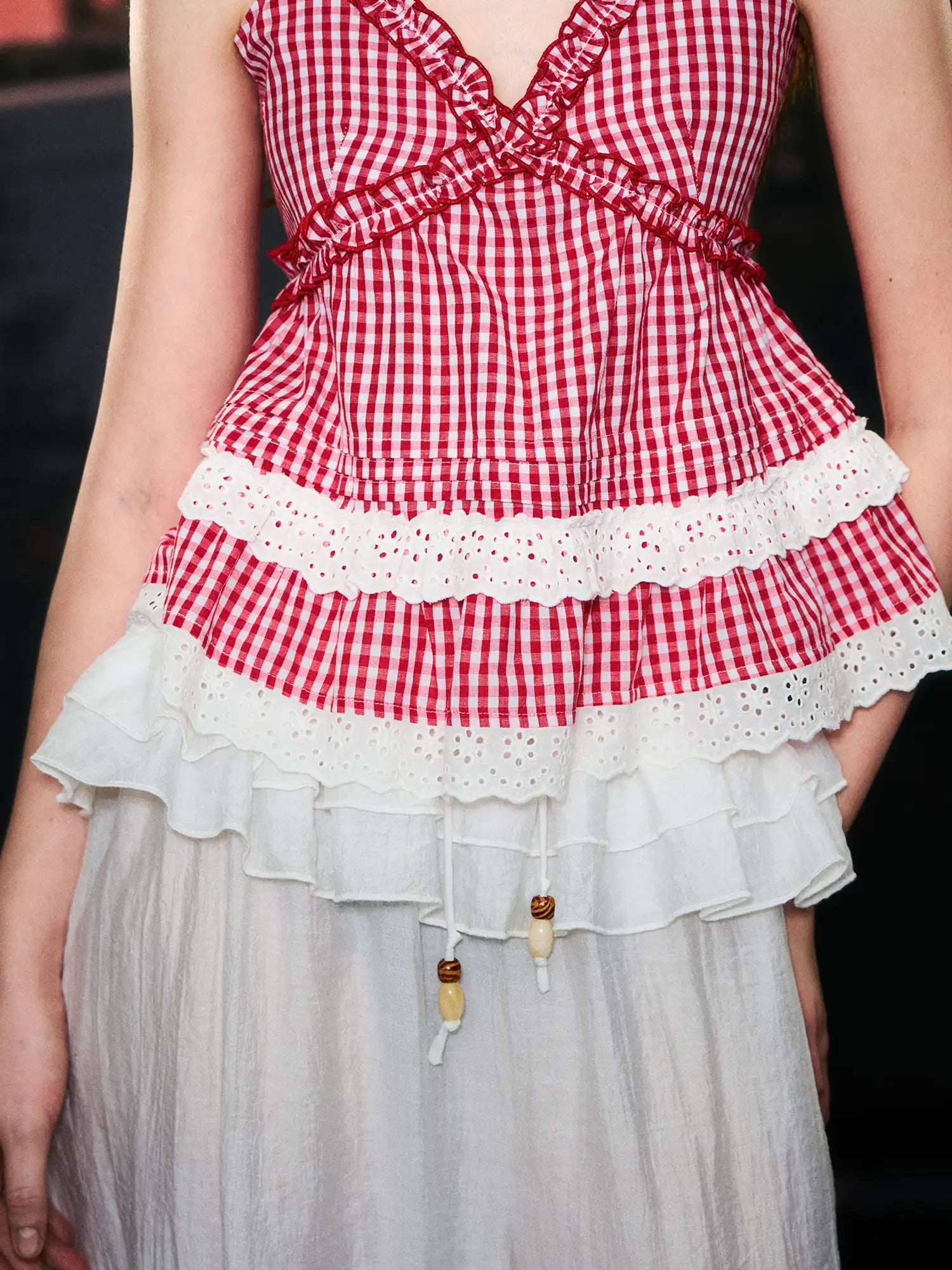 Deleteex Cherry Red Crossover Ruffle Gingham Cami Top | Canton Collective