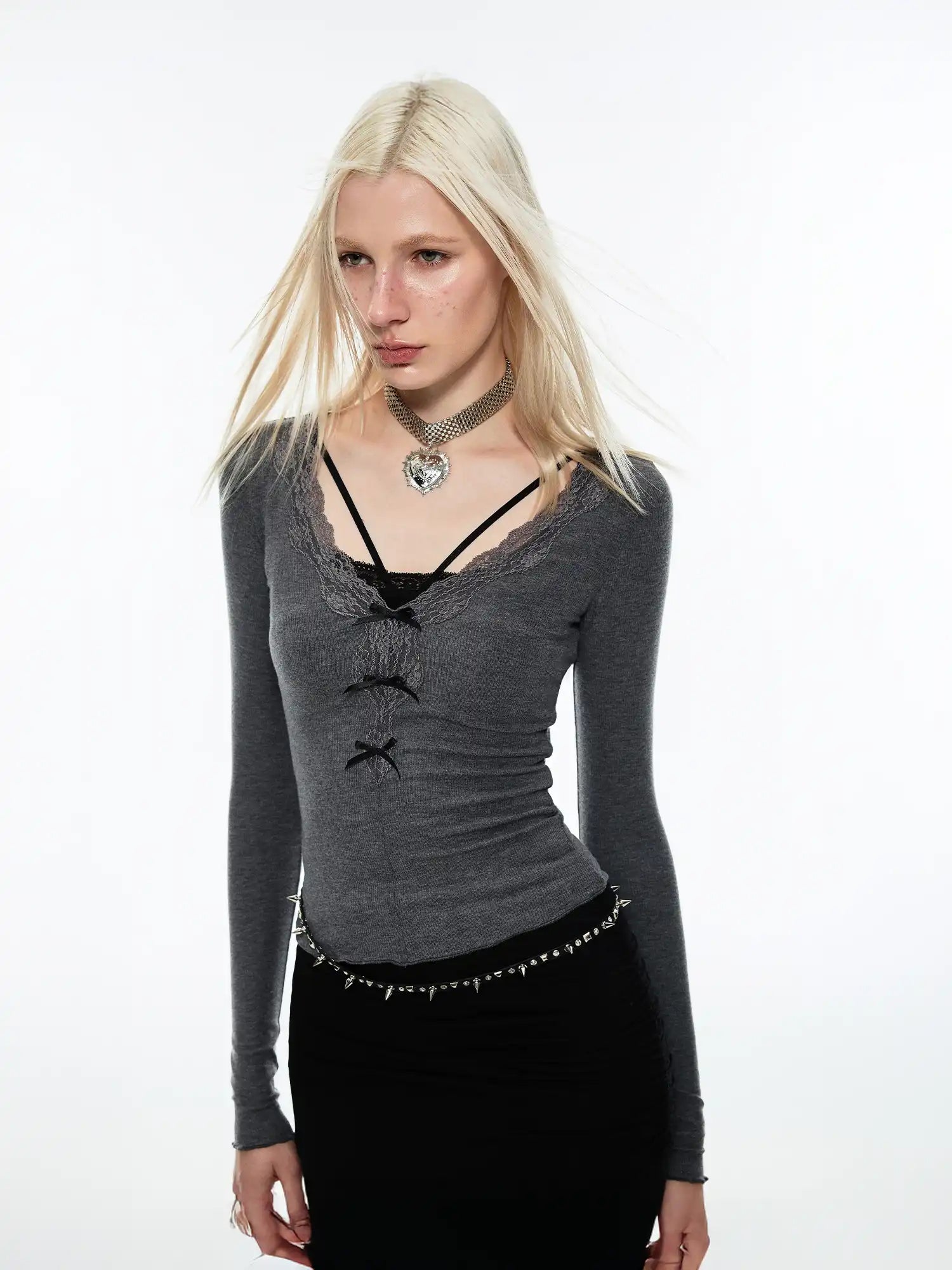 1Jinn Studio Chic Lace-Trim V-Neck Knit Top | Canton Collective