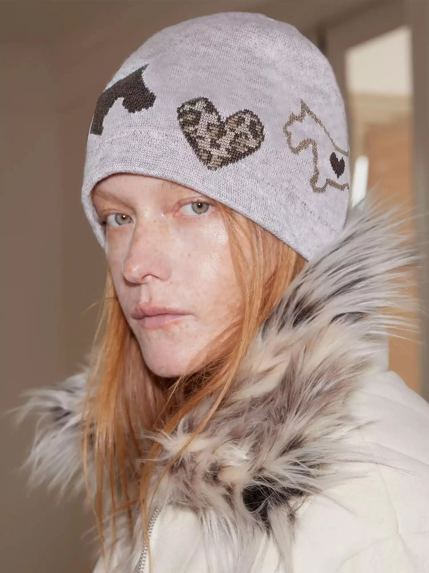 2th Desire Chic Leopard Heart Dog Wool Knit Beanie | Canton Collective