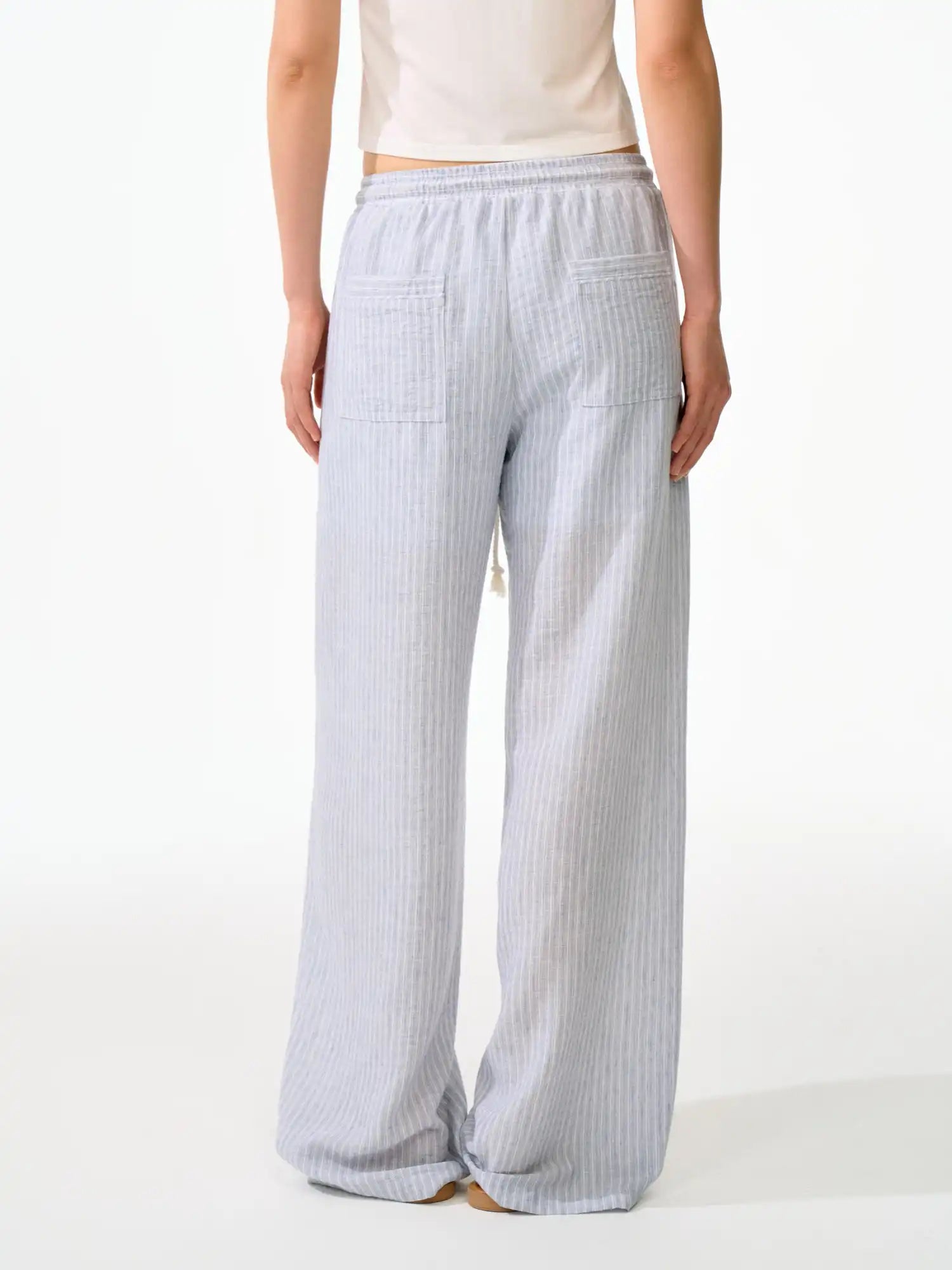 FirstFloor Coastal Retro Sheer Striped Linen Pants | Canton Collective