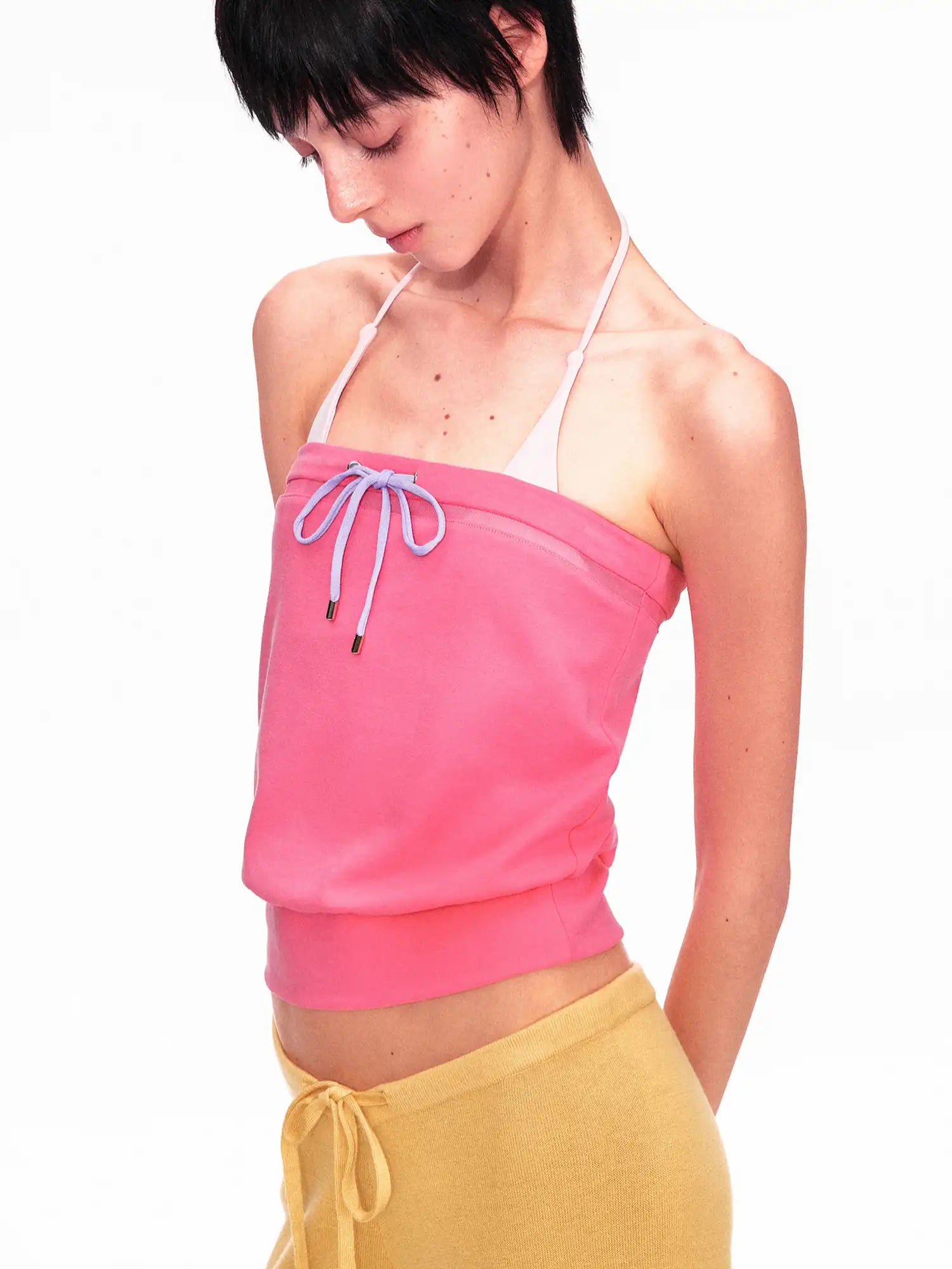 Ayo Contrast Drawstring Knit Strapless Top | Canton Collective