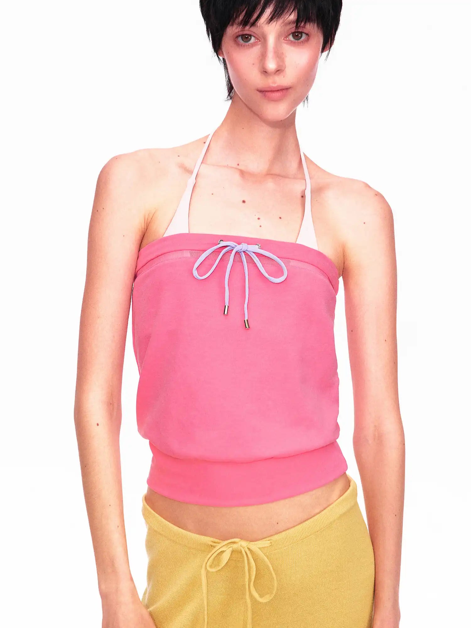 Ayo Contrast Drawstring Knit Strapless Top | Canton Collective