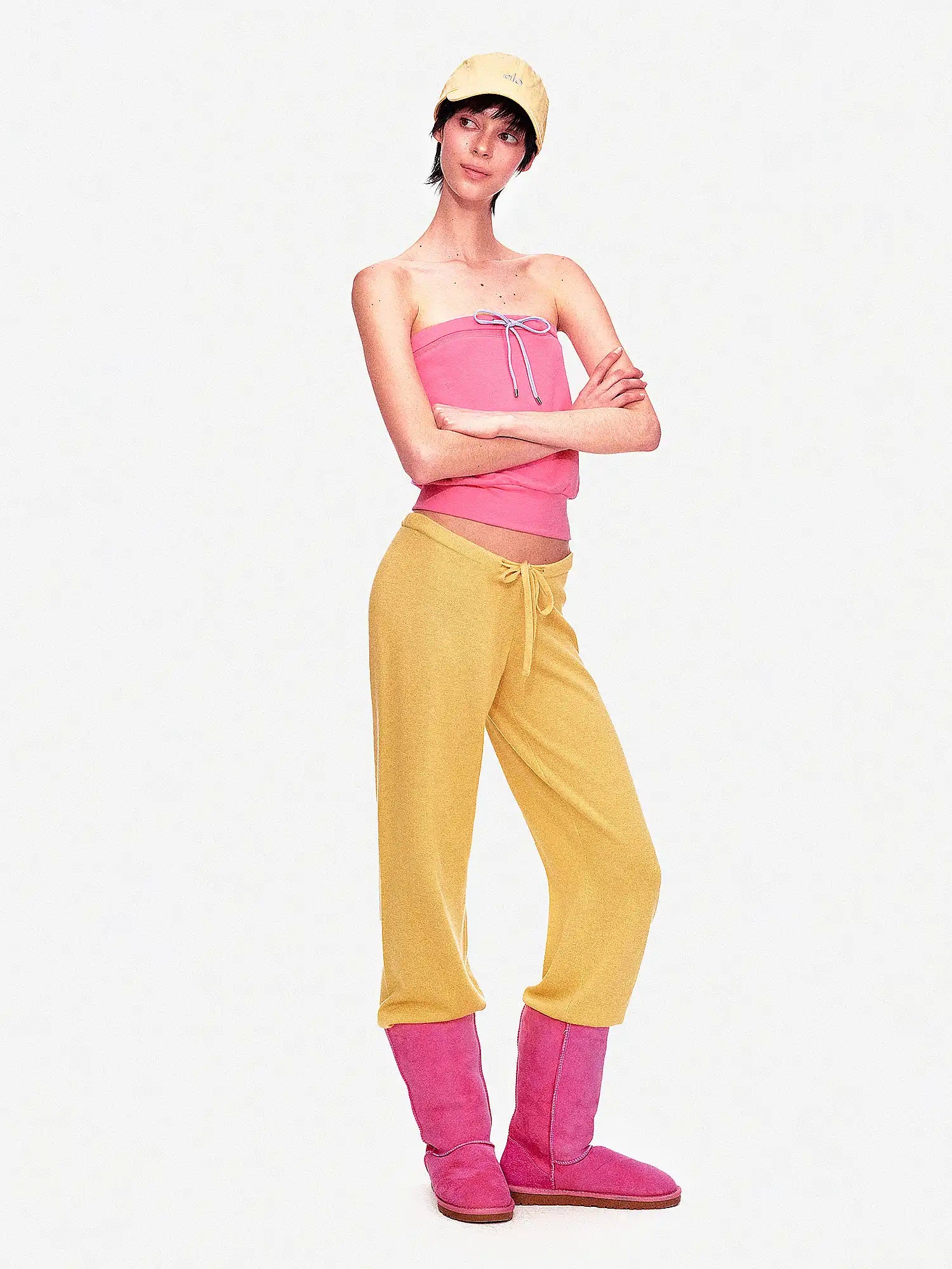 Ayo Contrast Drawstring Knit Strapless Top | Canton Collective