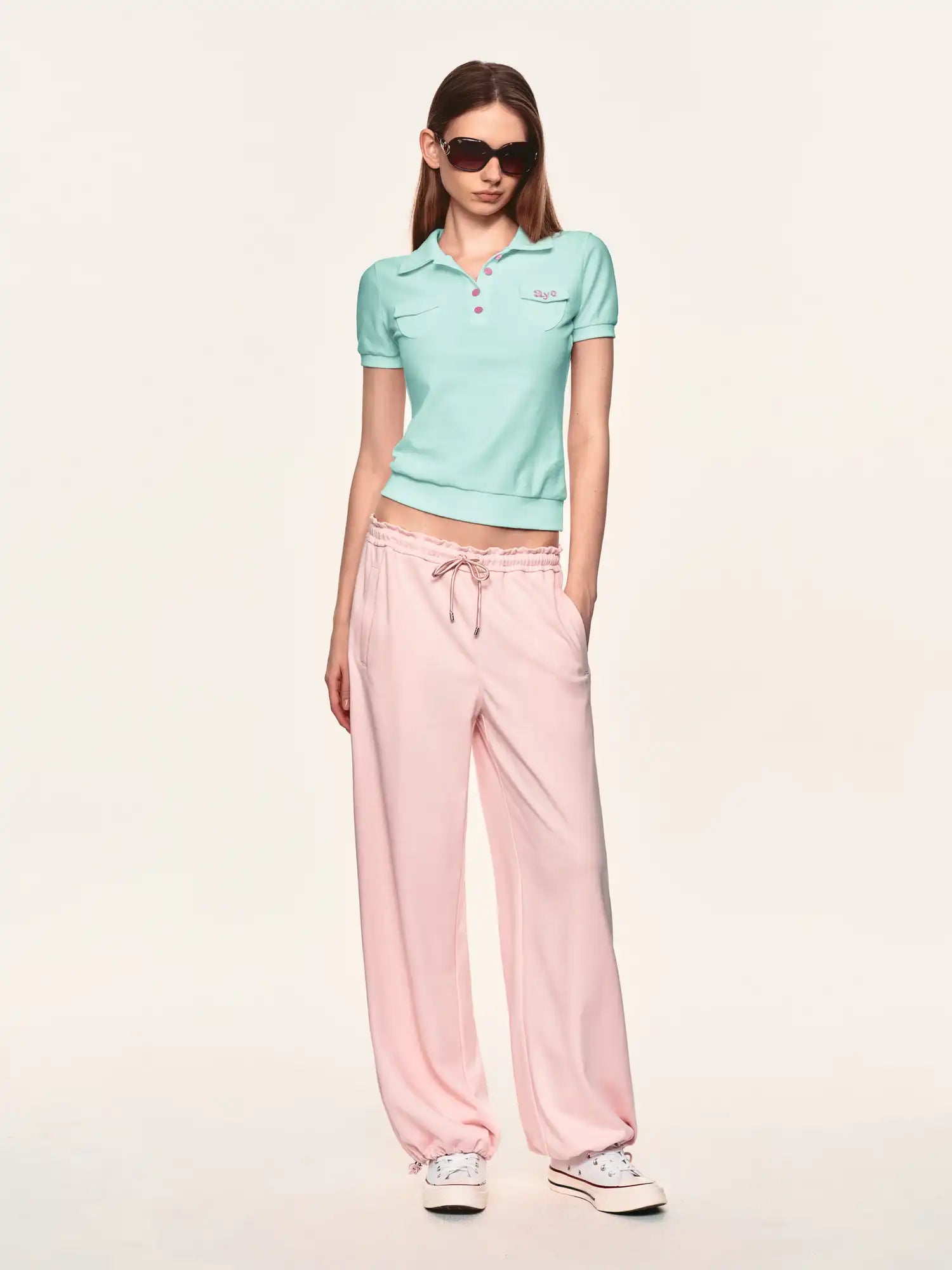 Ayo Contrast Embroidered Polo Shirt Crop Top | Canton Collective