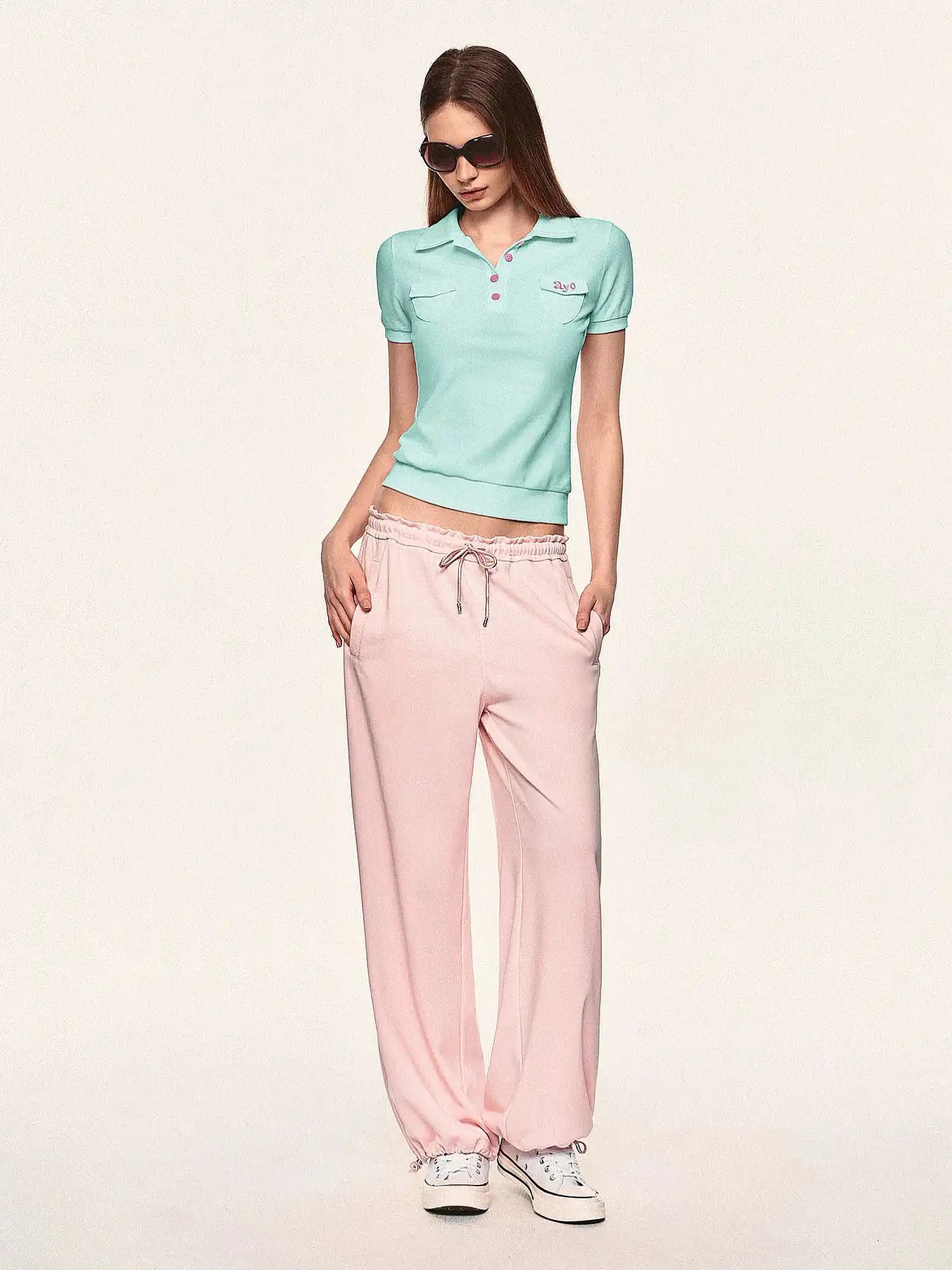 Ayo Contrast Embroidered Polo Shirt Crop Top | Canton Collective