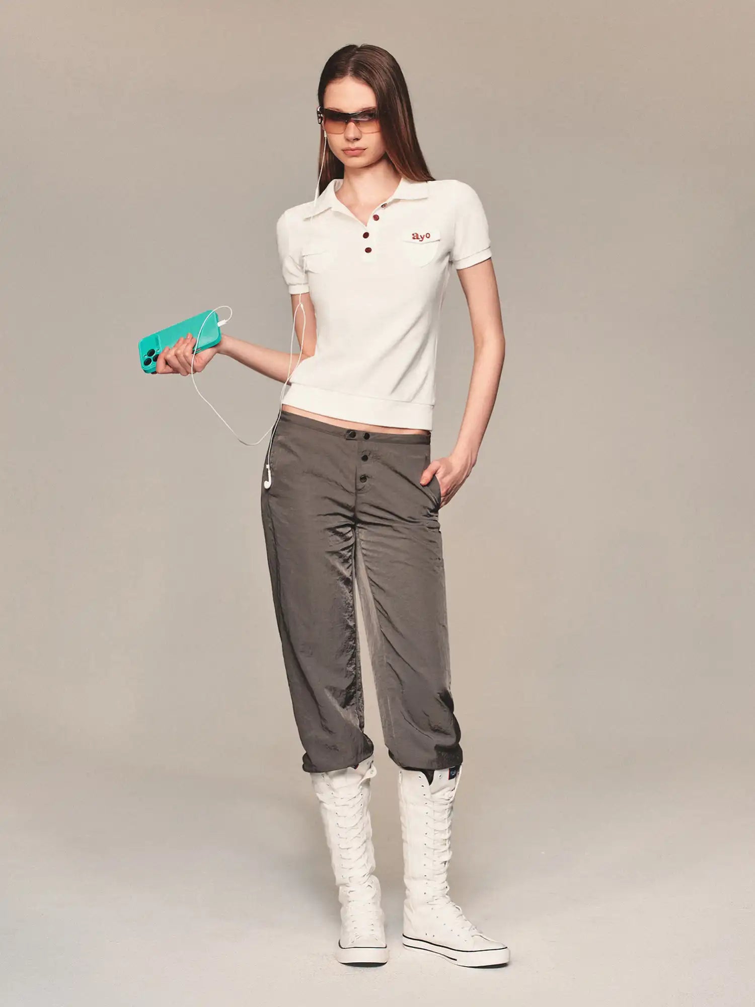 Ayo Contrast Embroidered Polo Shirt Crop Top | Canton Collective