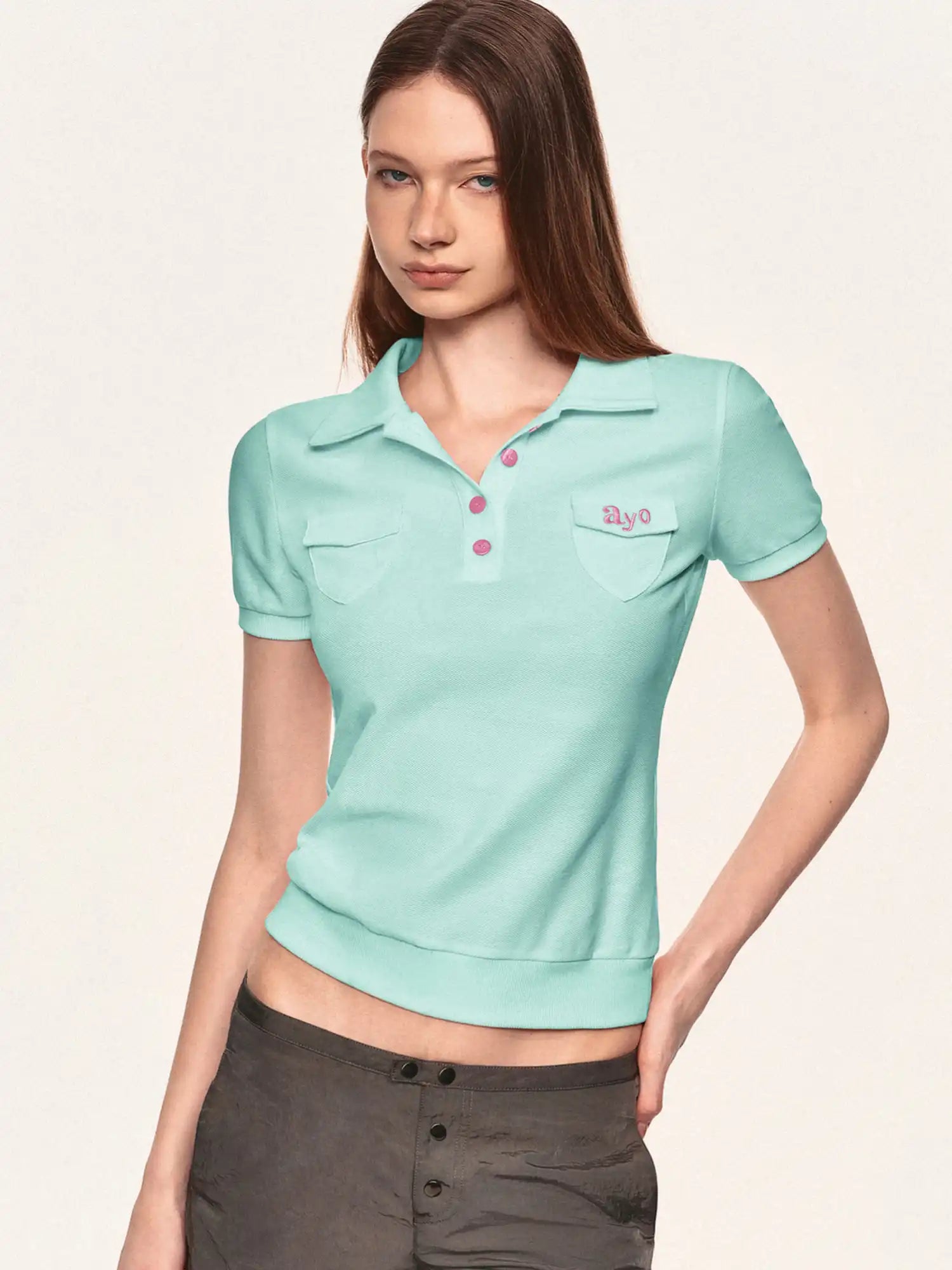 Ayo Contrast Embroidered Polo Shirt Crop Top | Canton Collective