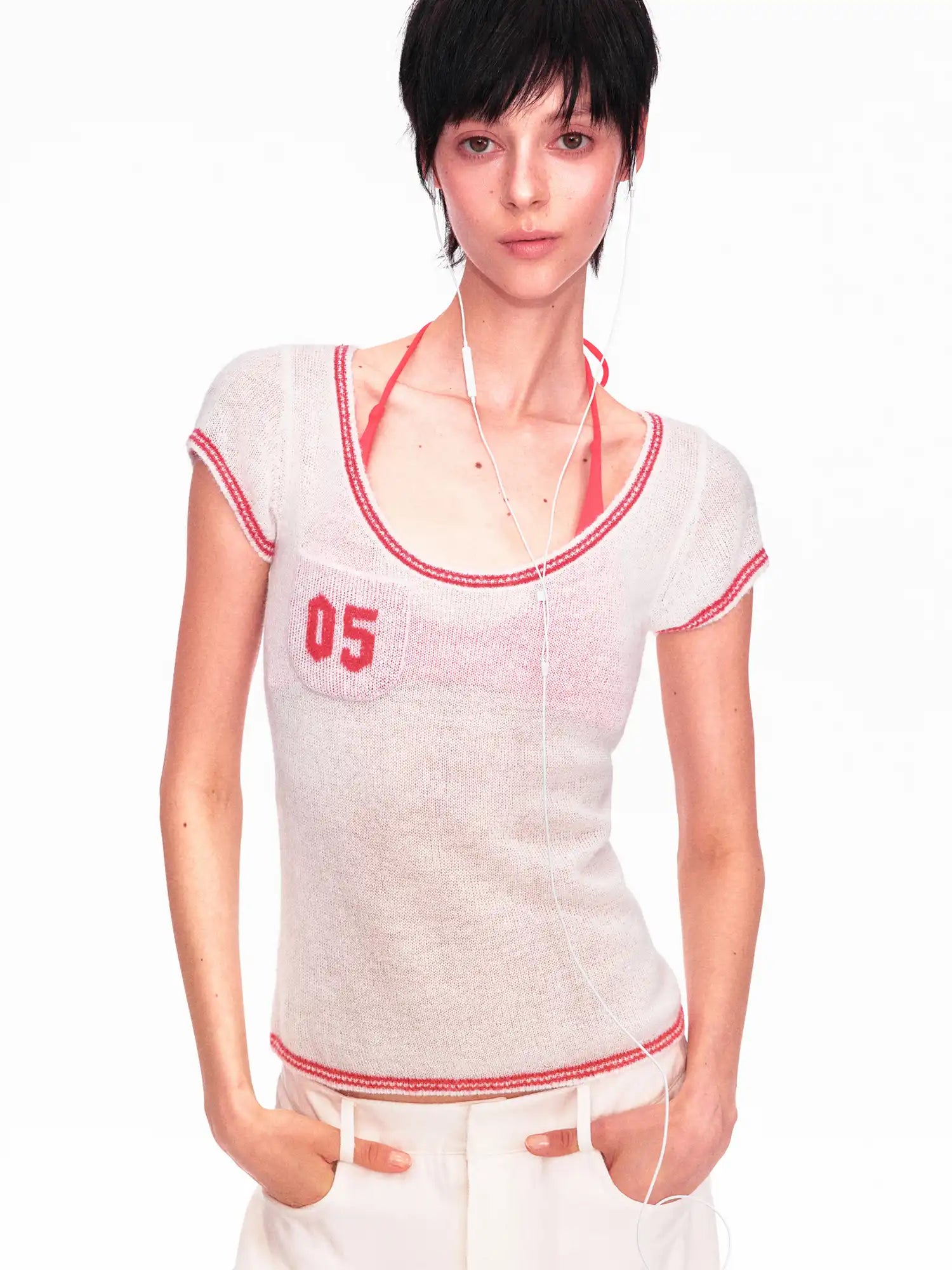 Ayo Contrast Off Shoulder Cropped Knit Top | Canton Collective