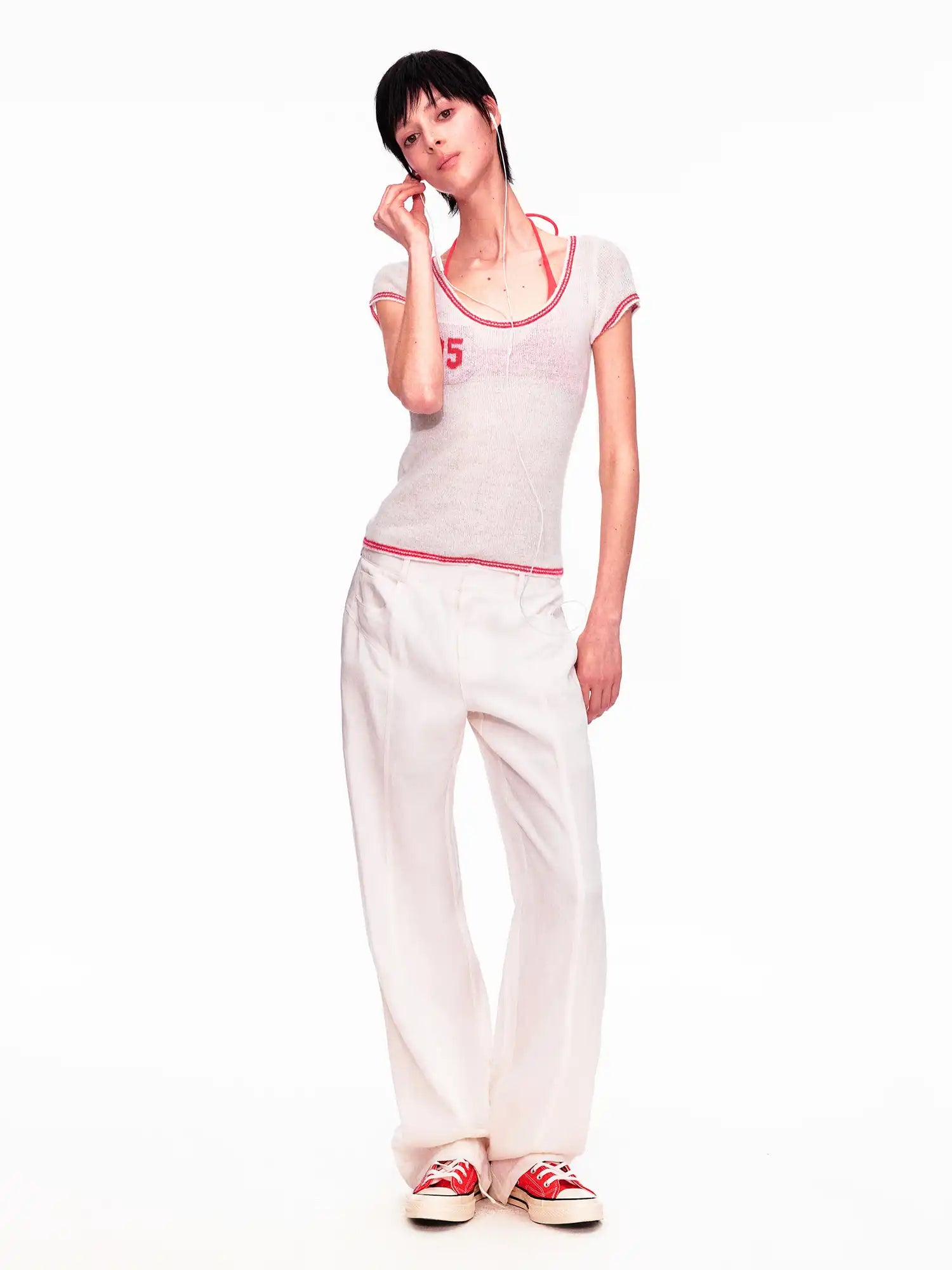 Ayo Contrast Off Shoulder Cropped Knit Top | Canton Collective
