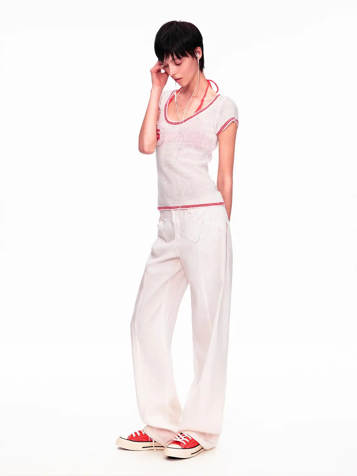 Ayo Contrast Off Shoulder Cropped Knit Top | Canton Collective