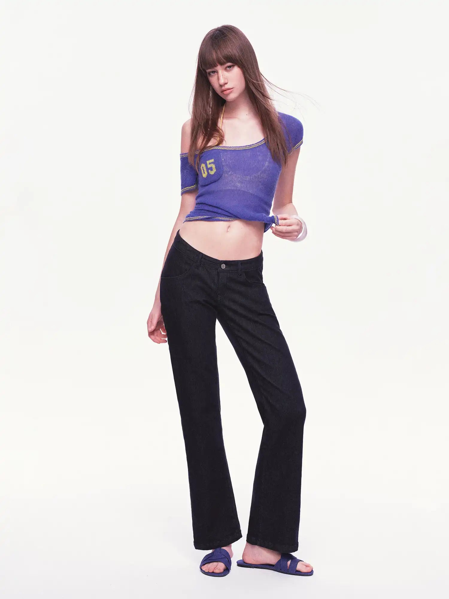 Ayo Contrast Off Shoulder Cropped Knit Top | Canton Collective
